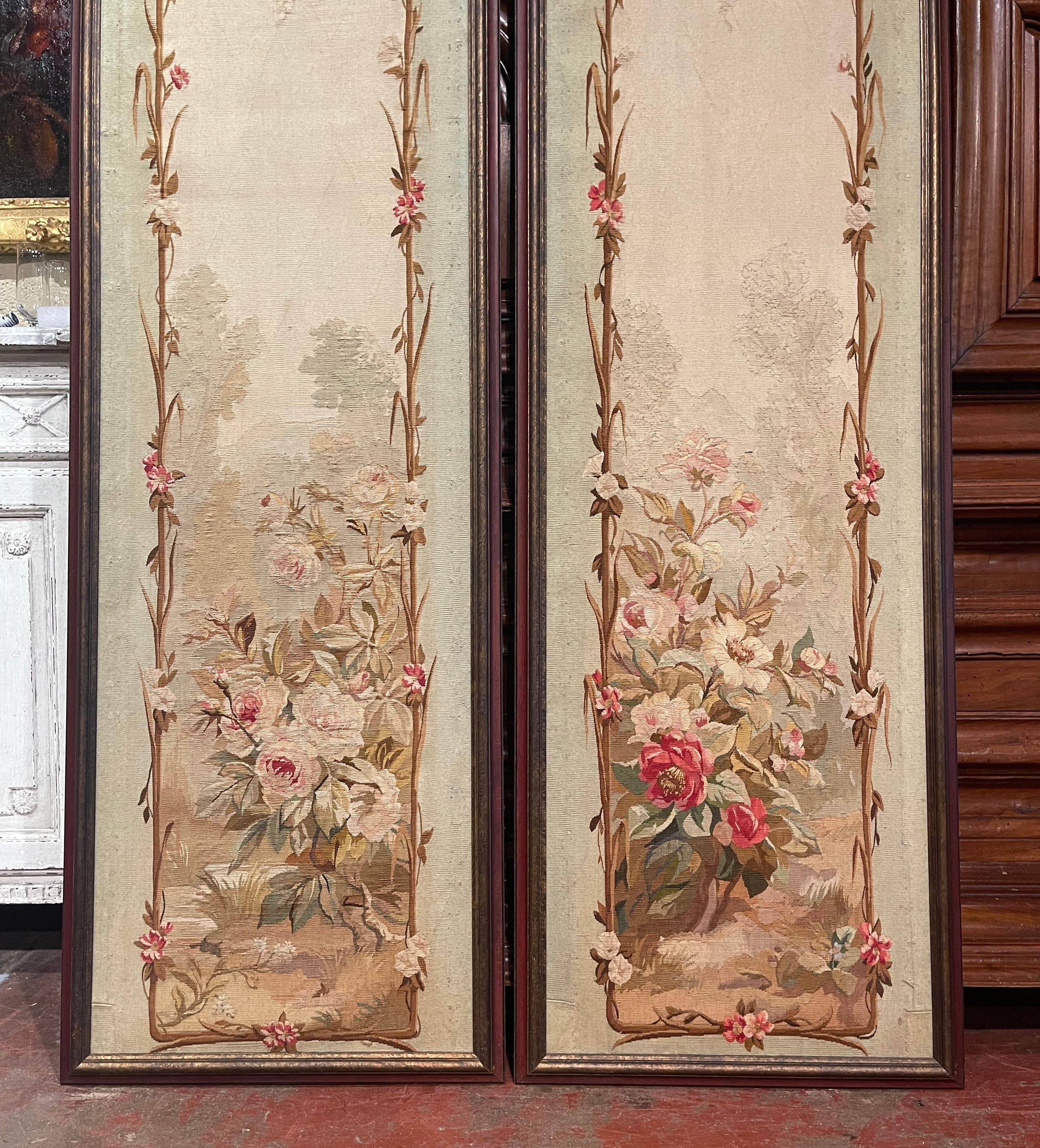 Hand-Woven Pair of Mid-19th Century French Framed Handwoven Aubusson Wall Hanging Portieres
