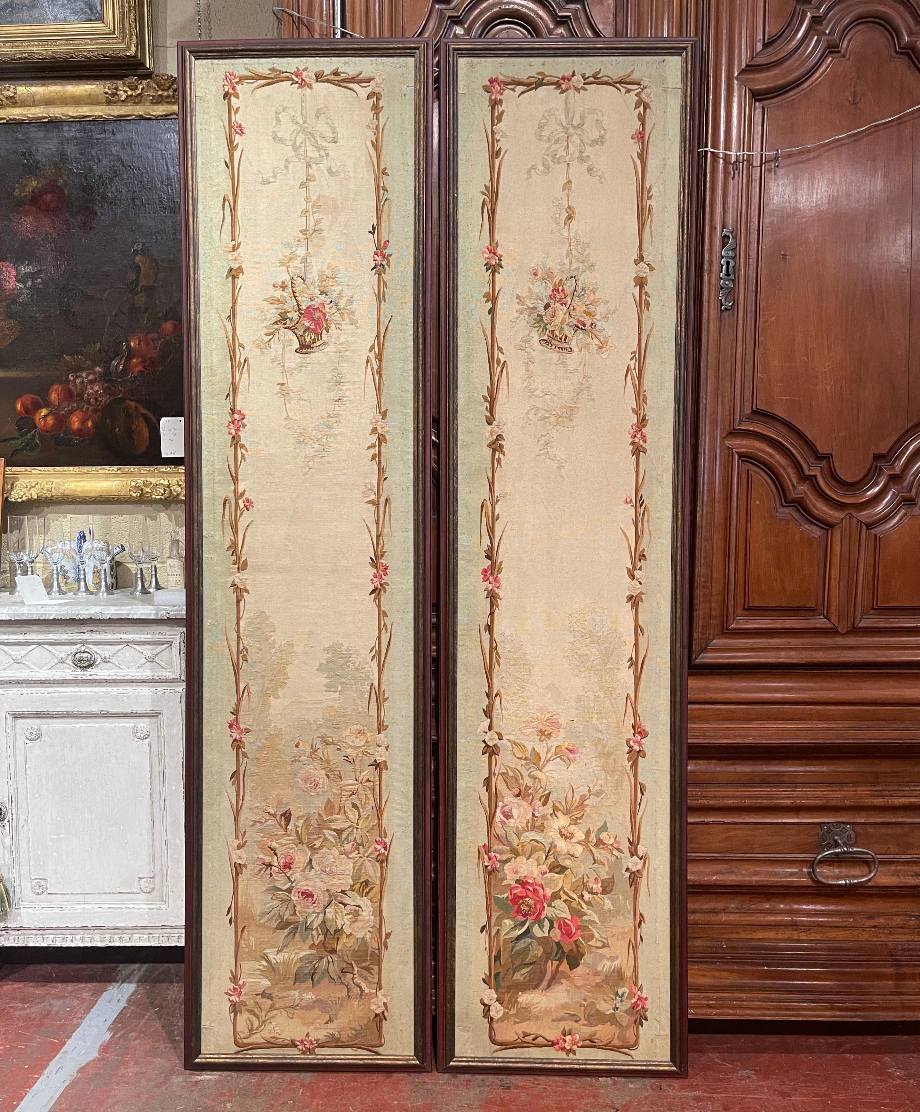 Pair of Mid-19th Century French Framed Handwoven Aubusson Wall Hanging Portieres In Excellent Condition In Dallas, TX