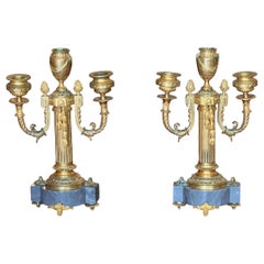 Pair of Mid 19th Century French Gilt Bronze and Marble Two Light Candelabra