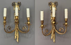 Pair of Mid-19th Century French Gilt Bronze Three-Light Sconces