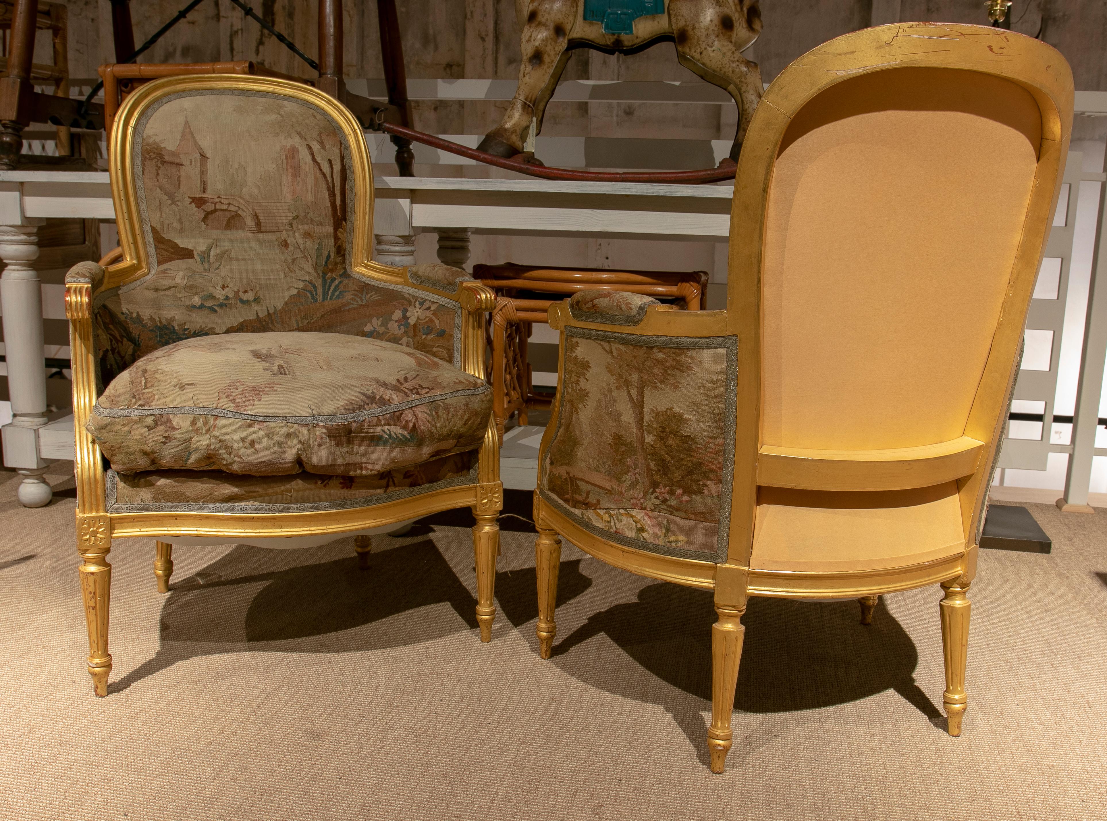 Pair of Mid-19th Century French Giltwood Armchairs W/ 18th Century Upholstery 8