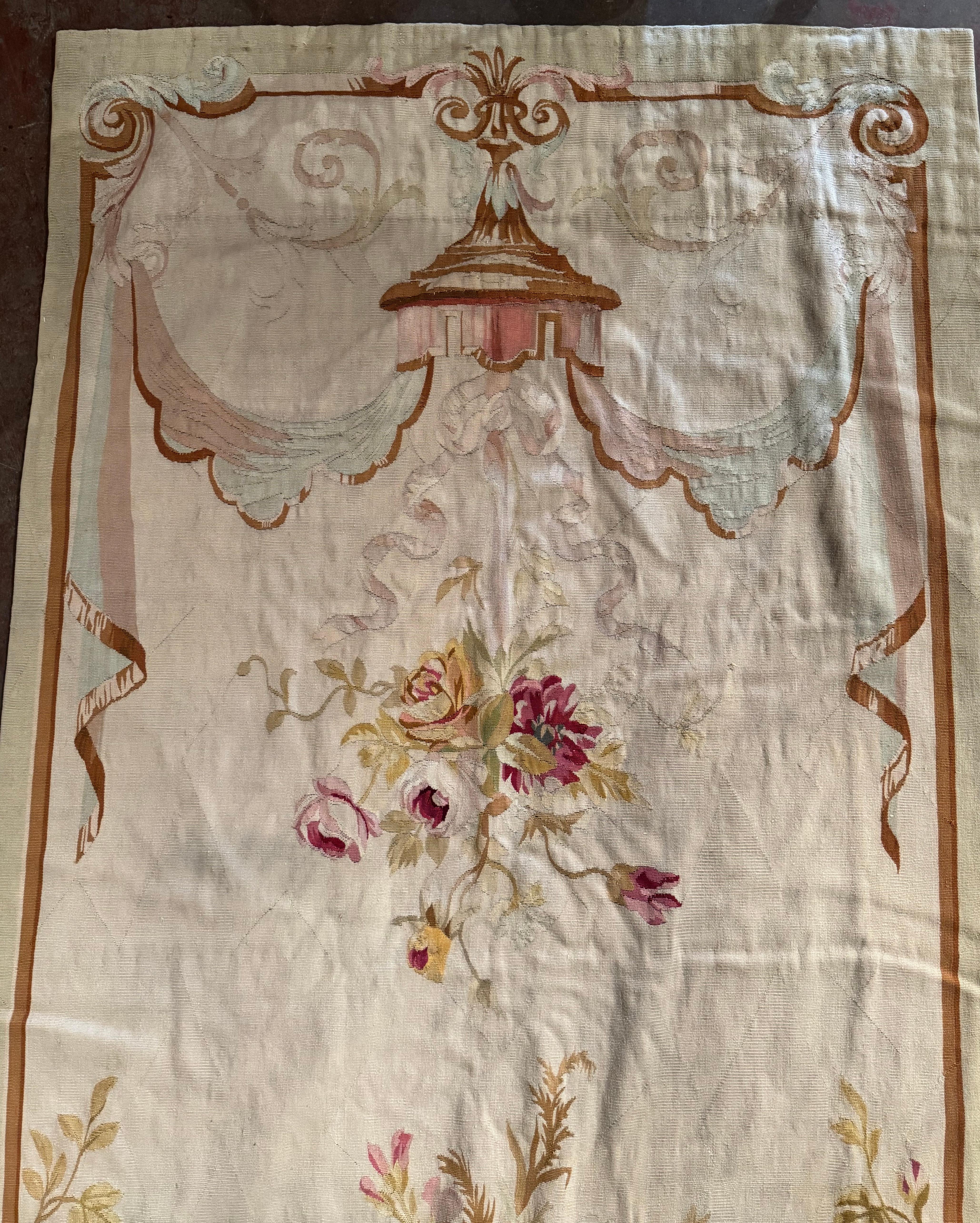 Pair of Mid-19th Century French Handwoven Floral Aubusson Wall Hanging Portieres For Sale 5