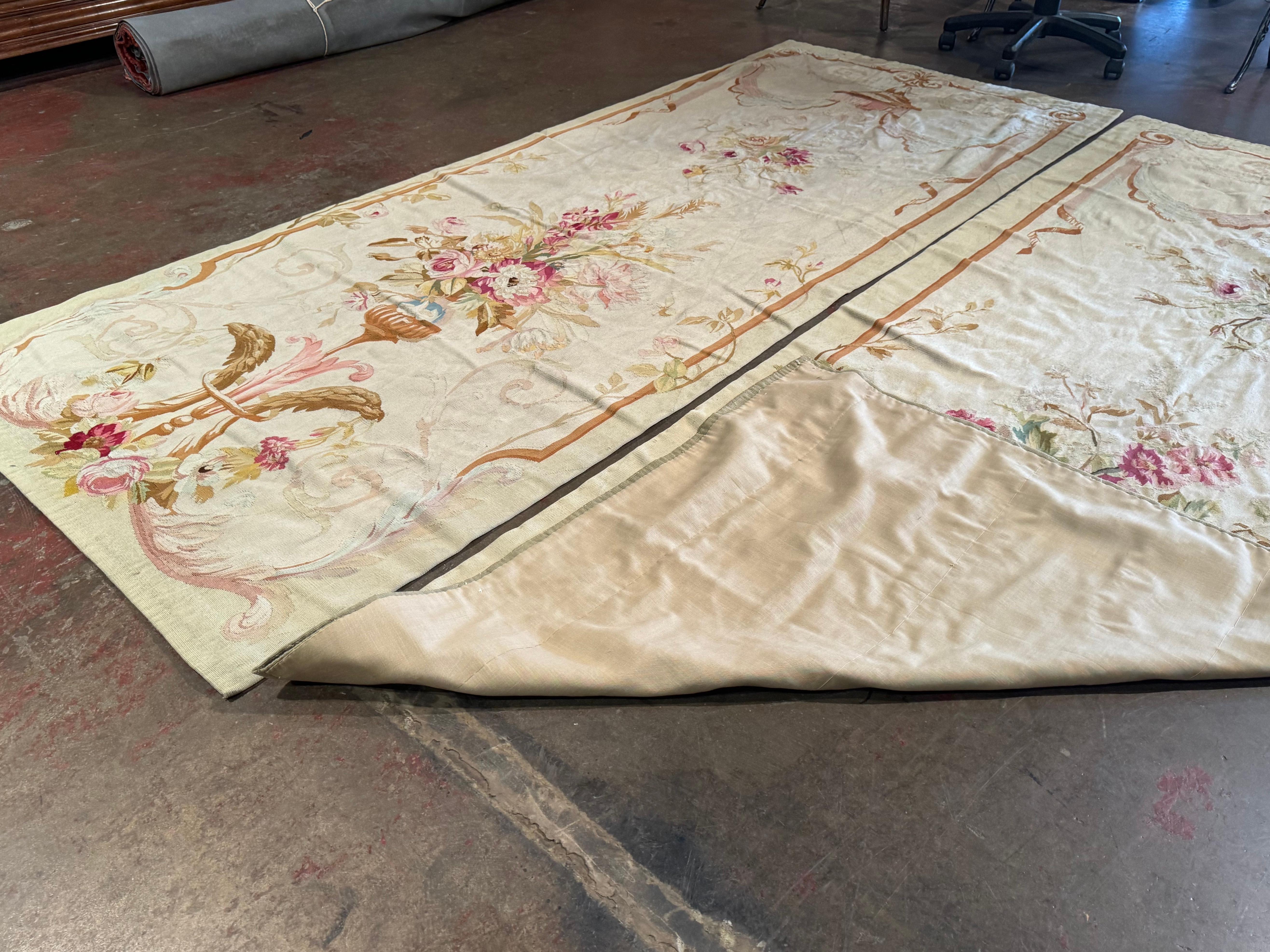 Pair of Mid-19th Century French Handwoven Floral Aubusson Wall Hanging Portieres For Sale 7