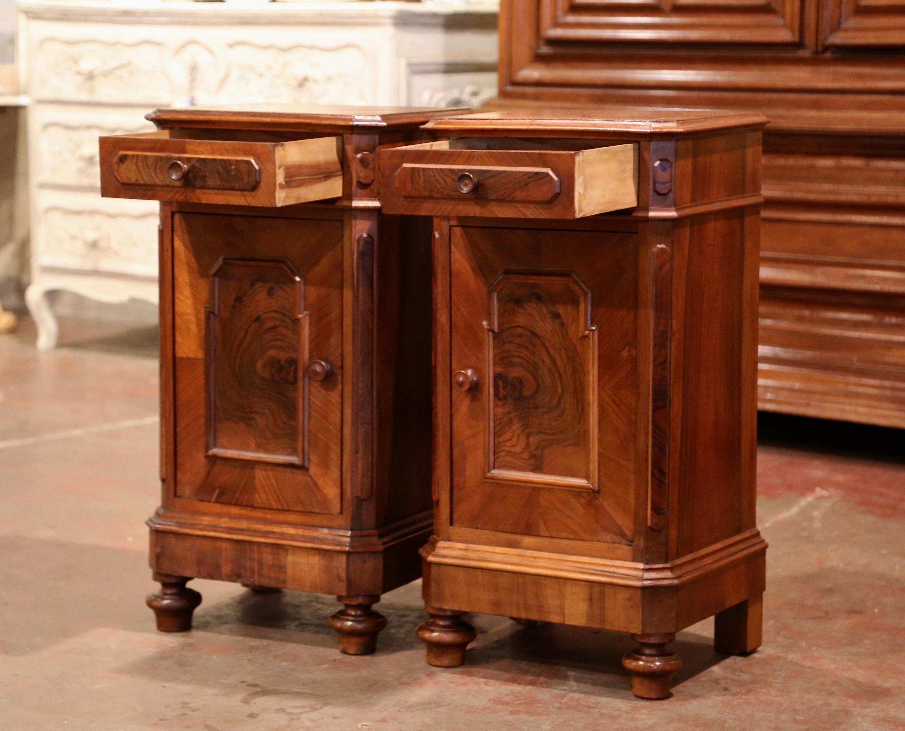 Pair of Mid-19th Century French Louis Philippe Walnut and Burl Bedside Tables 1