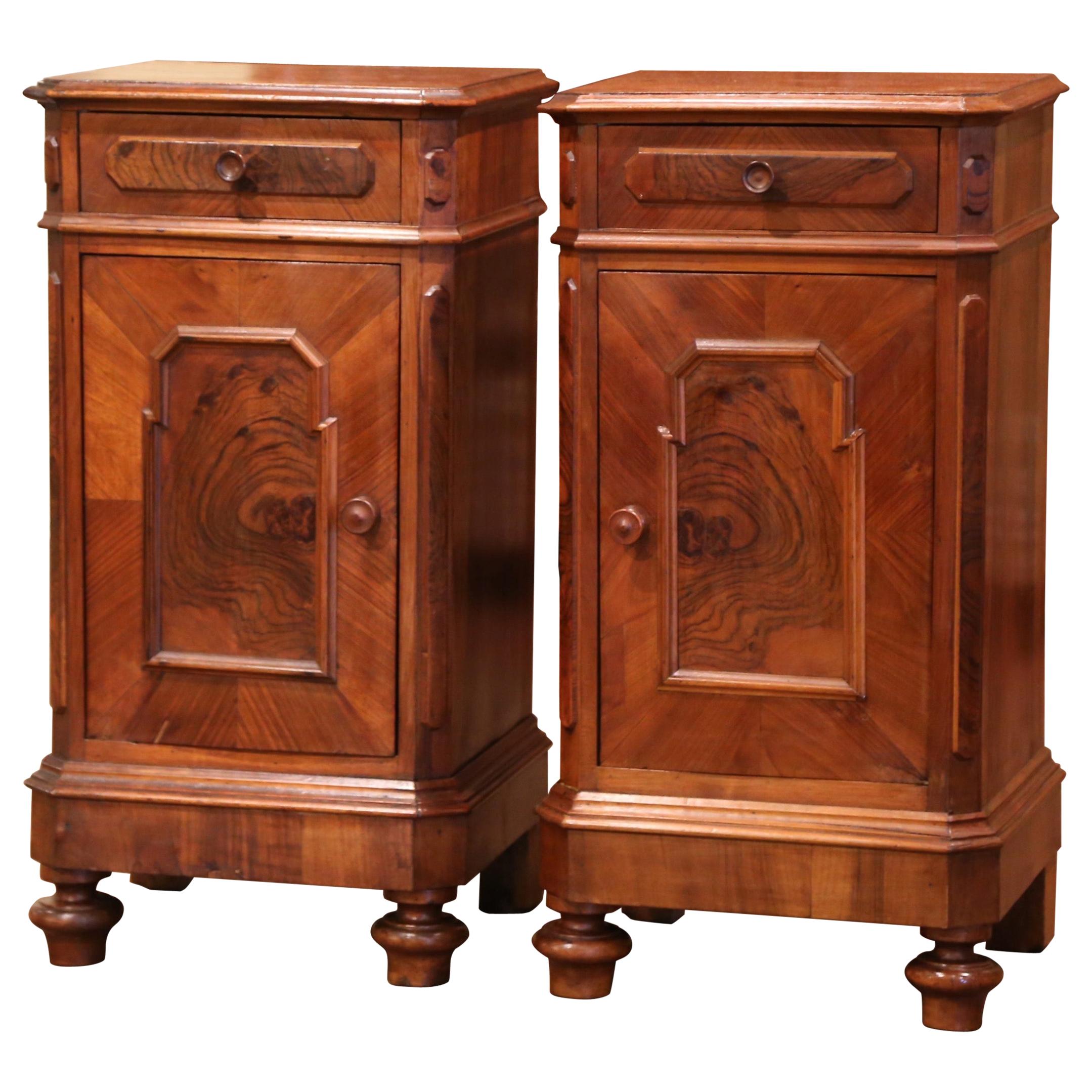 Pair of Mid-19th Century French Louis Philippe Walnut and Burl Bedside Tables