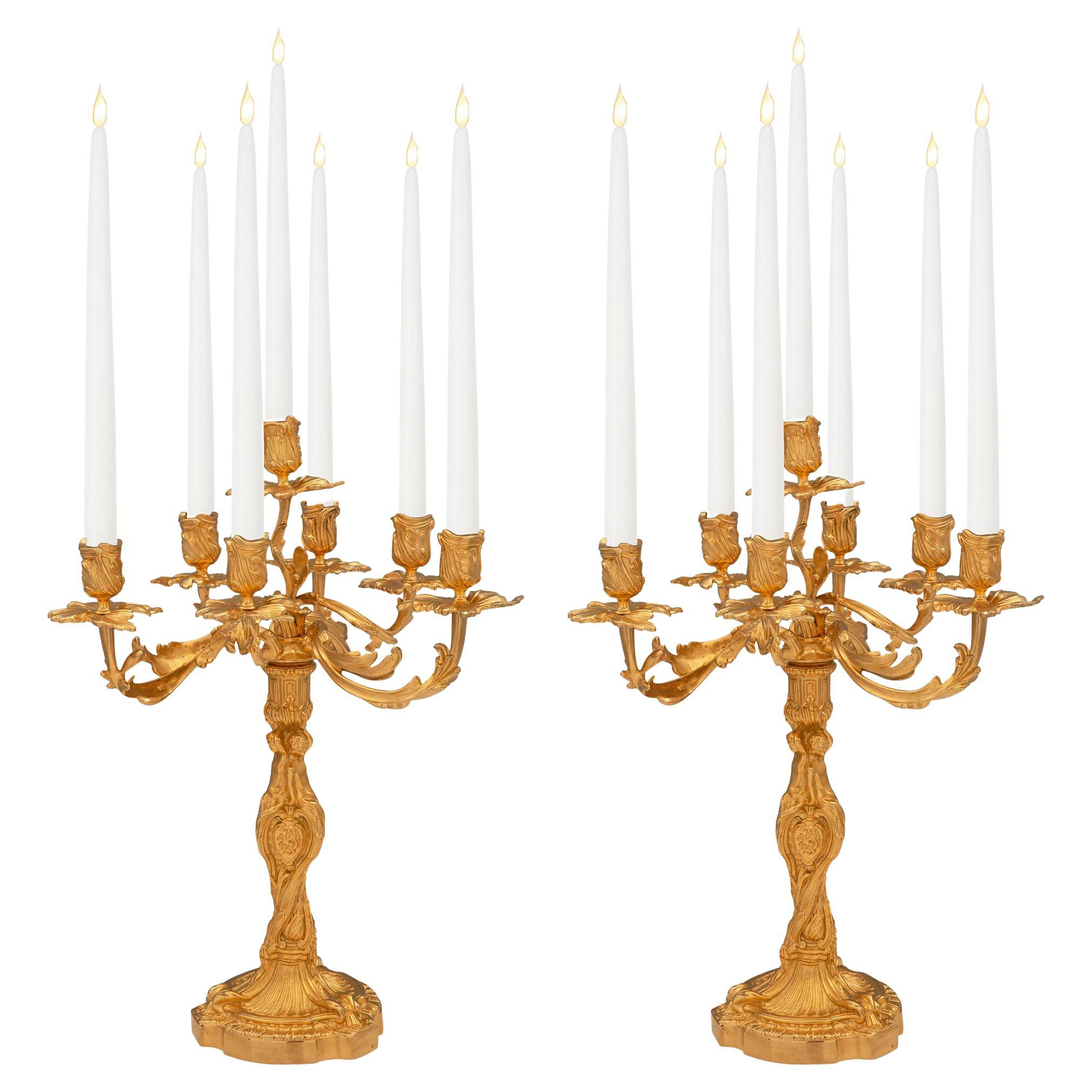 Pair of Mid-19th Century French Louis XV Style Seven Arm Candelabras For Sale