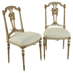 Pair of Mid-19th Century French Louis XVI Style Painted Opera Chairs Side Chairs