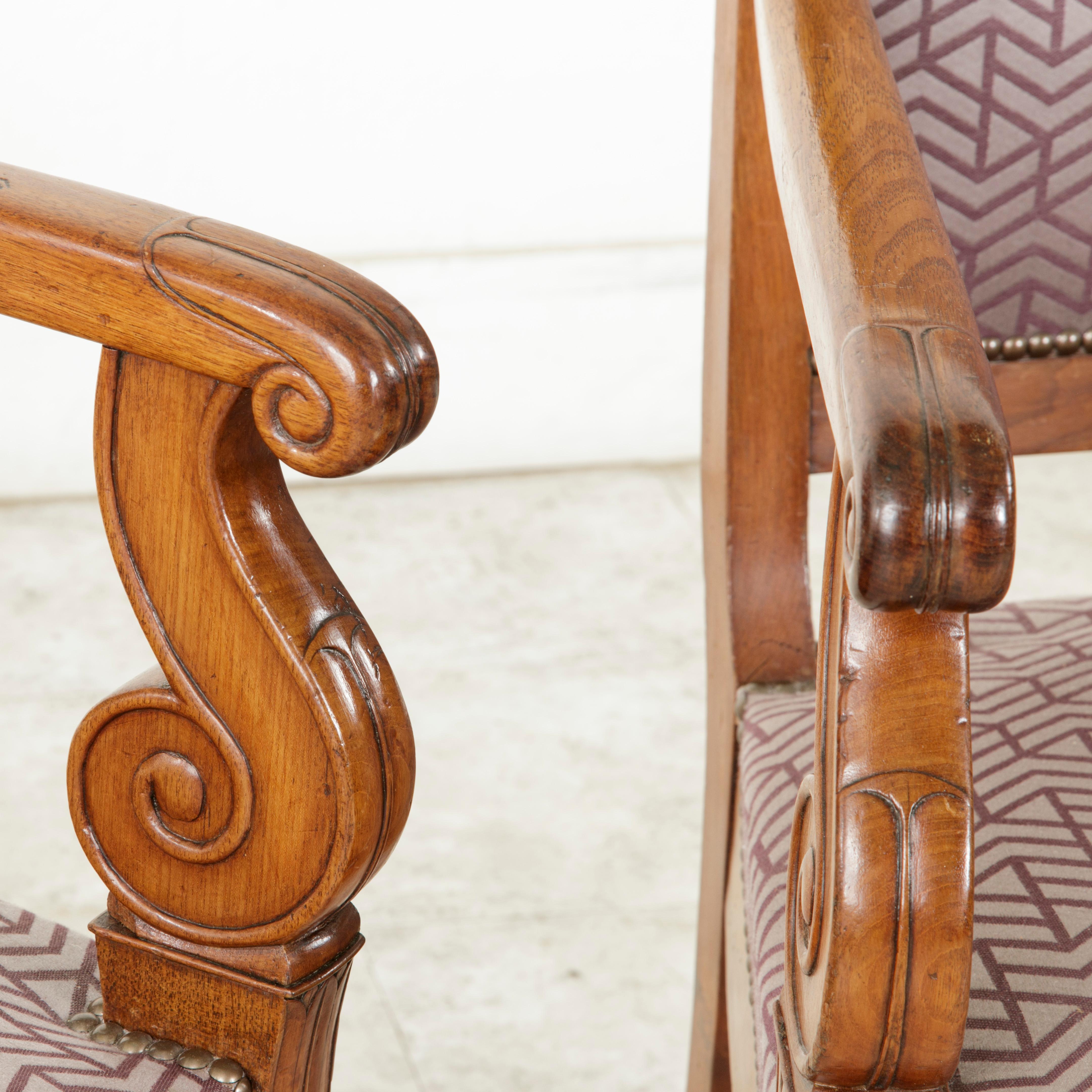 Pair of Mid-19th Century French Restauration Period Walnut Armchairs or Bergeres 6