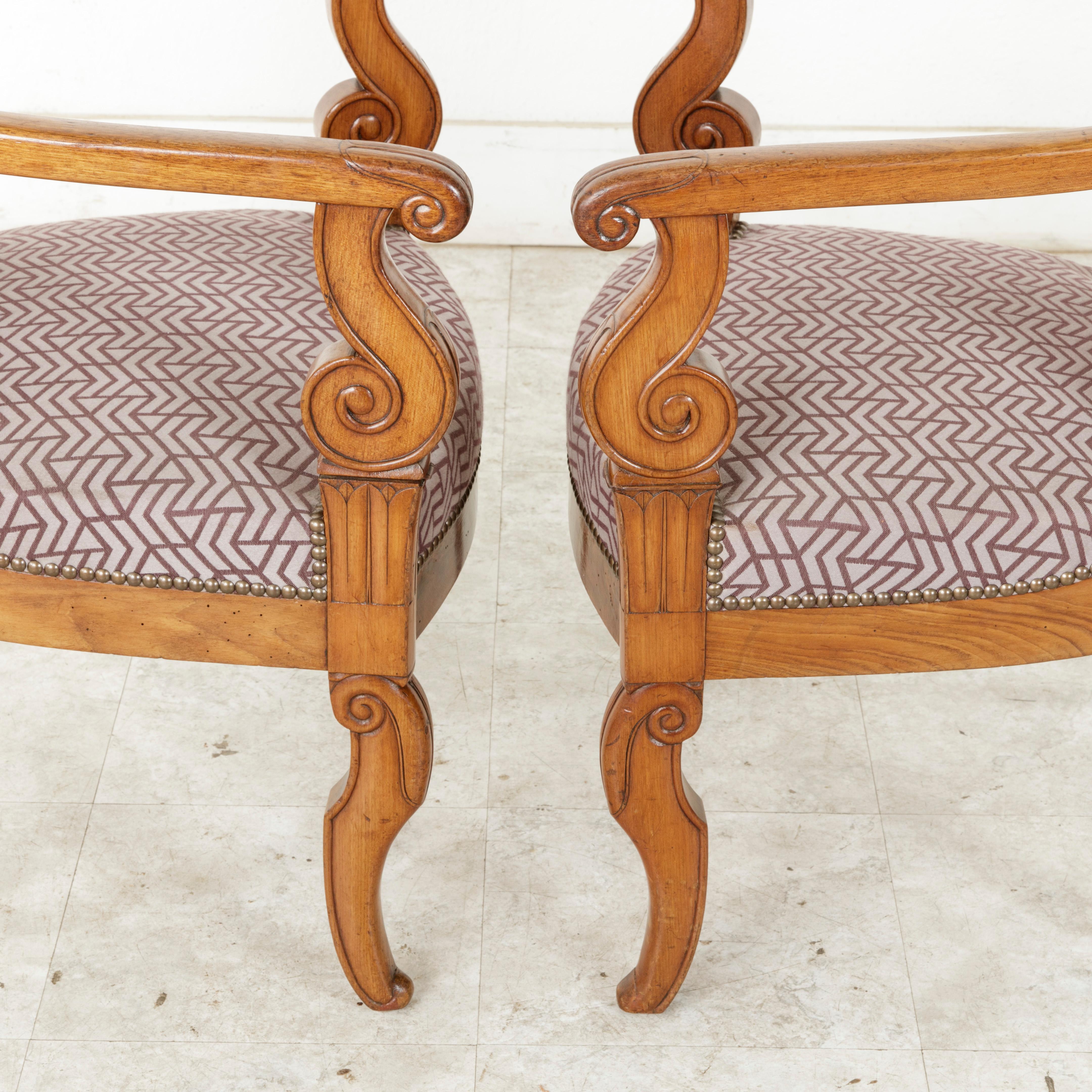 Pair of Mid-19th Century French Restauration Period Walnut Armchairs or Bergeres 7