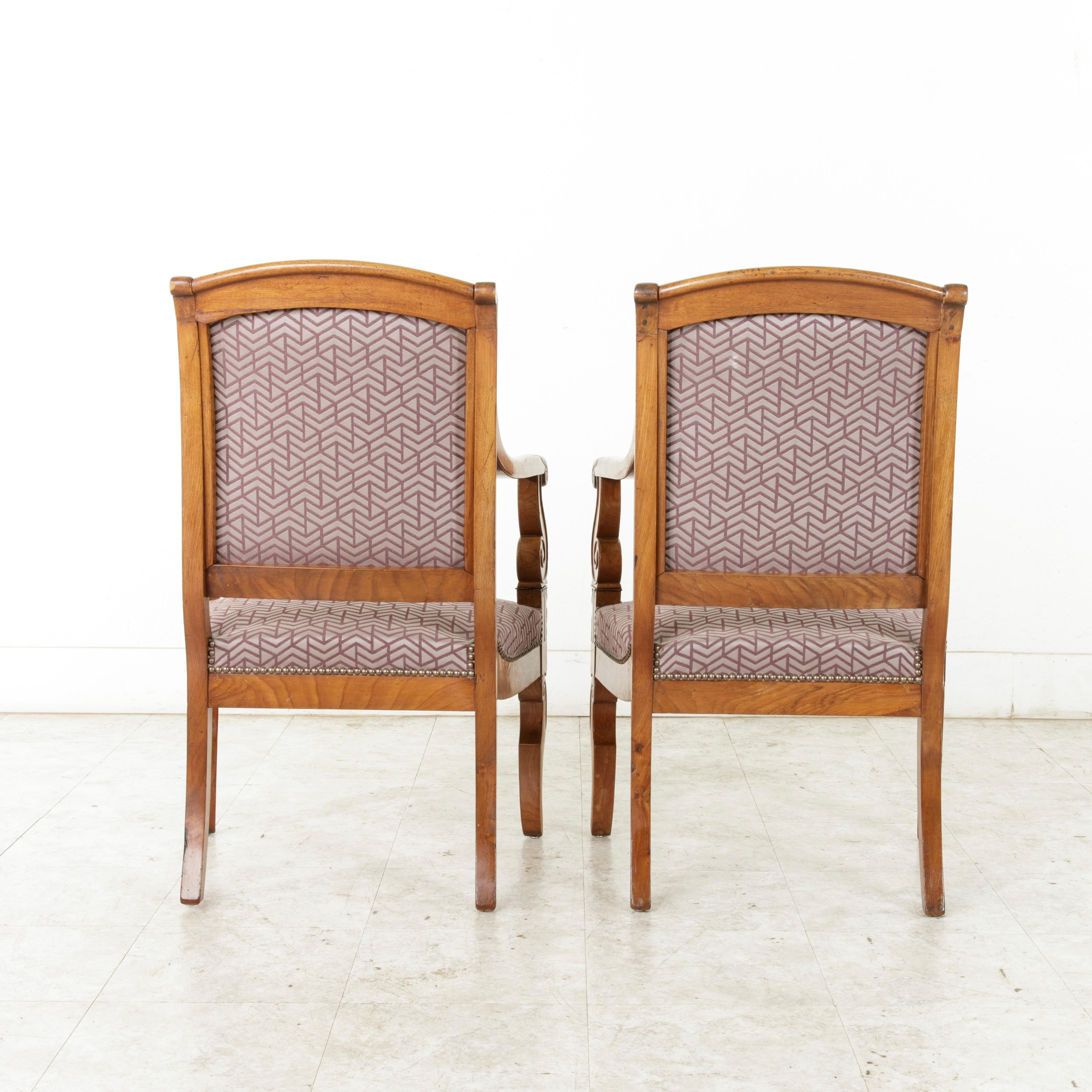 Pair of Mid-19th Century French Restauration Period Walnut Armchairs or Bergeres 1