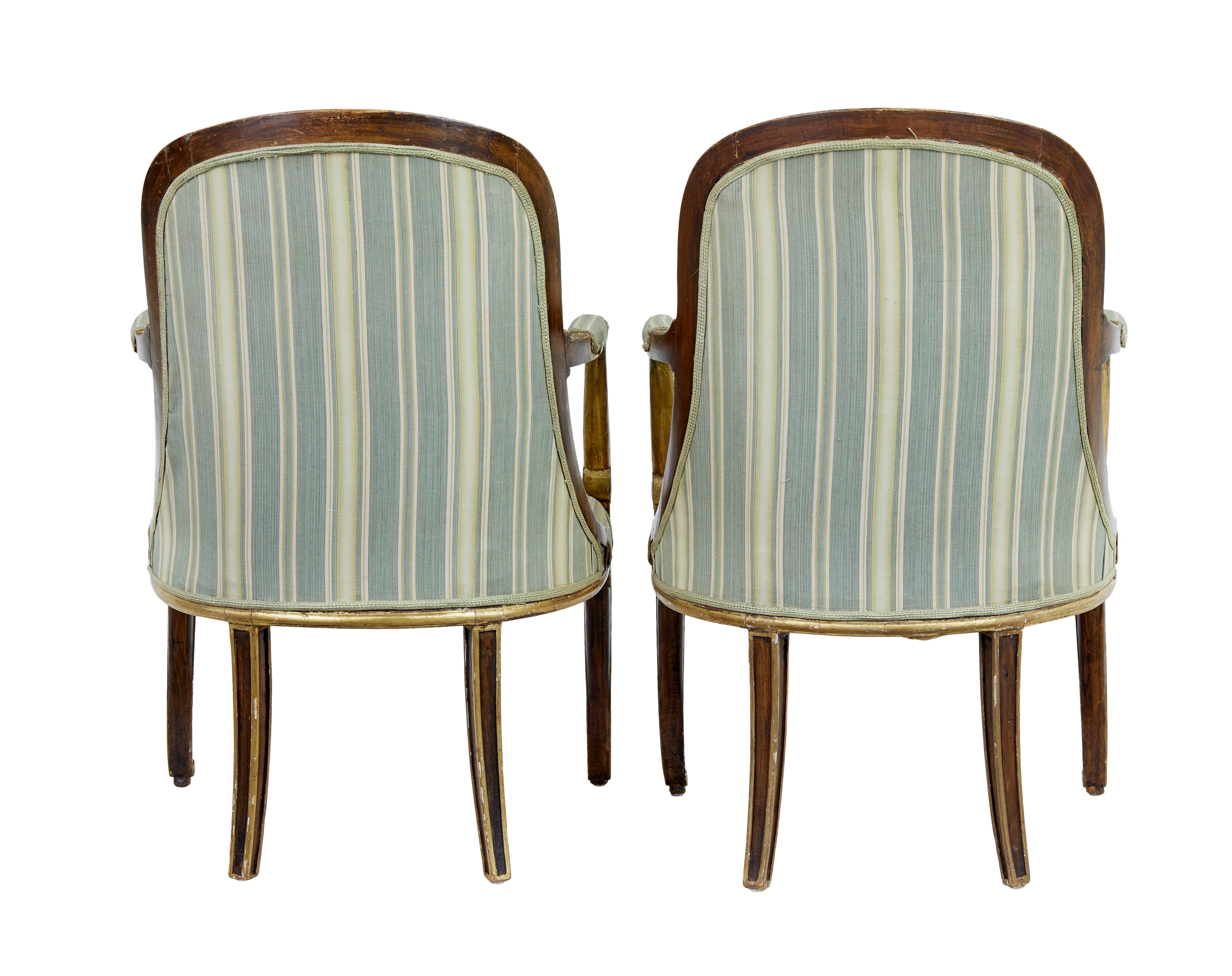 Pair of mid 19th century French walnut and gilt armchairs 3
