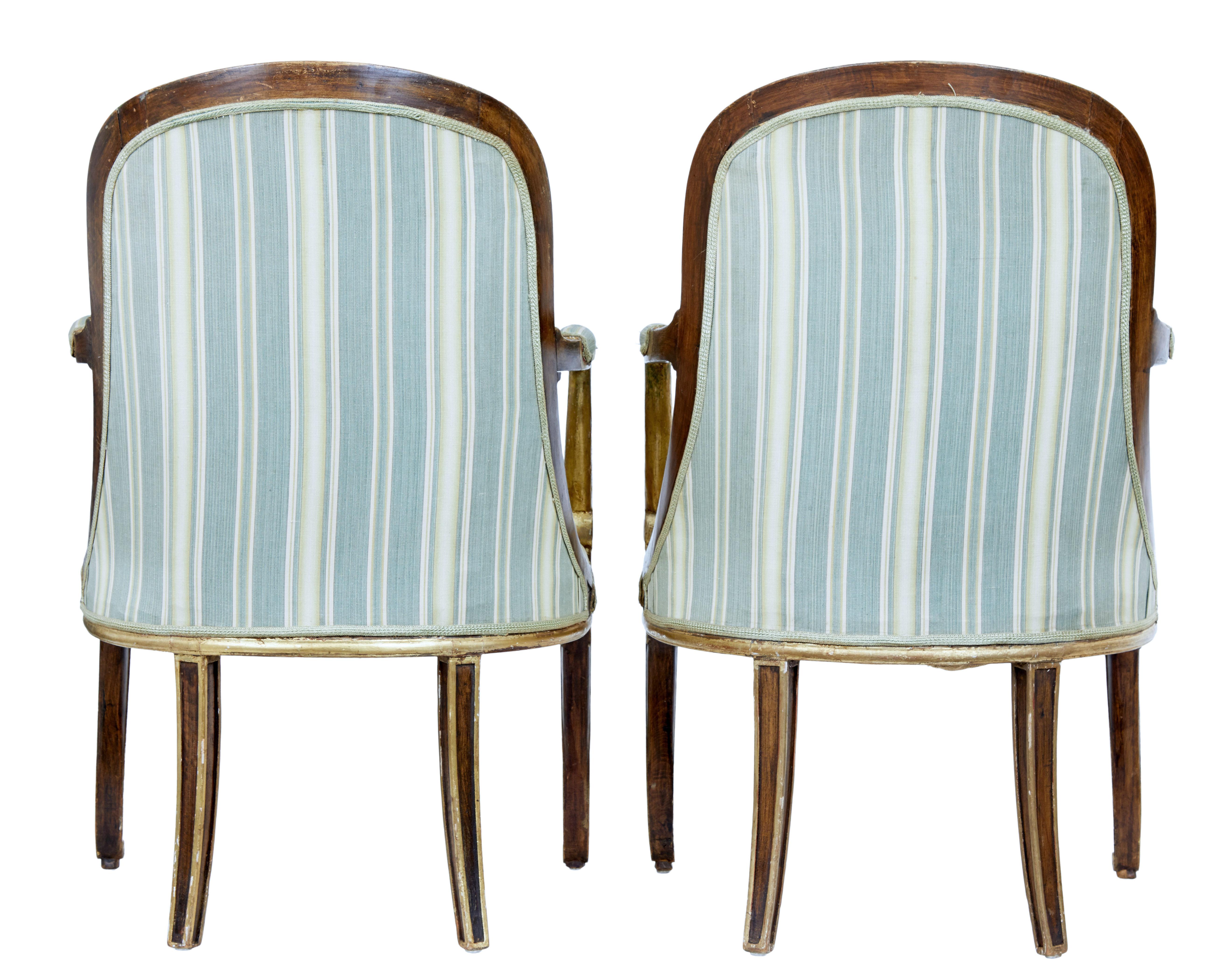 Louis XV Pair of Mid-19th Century French Walnut and Gilt Armchairs