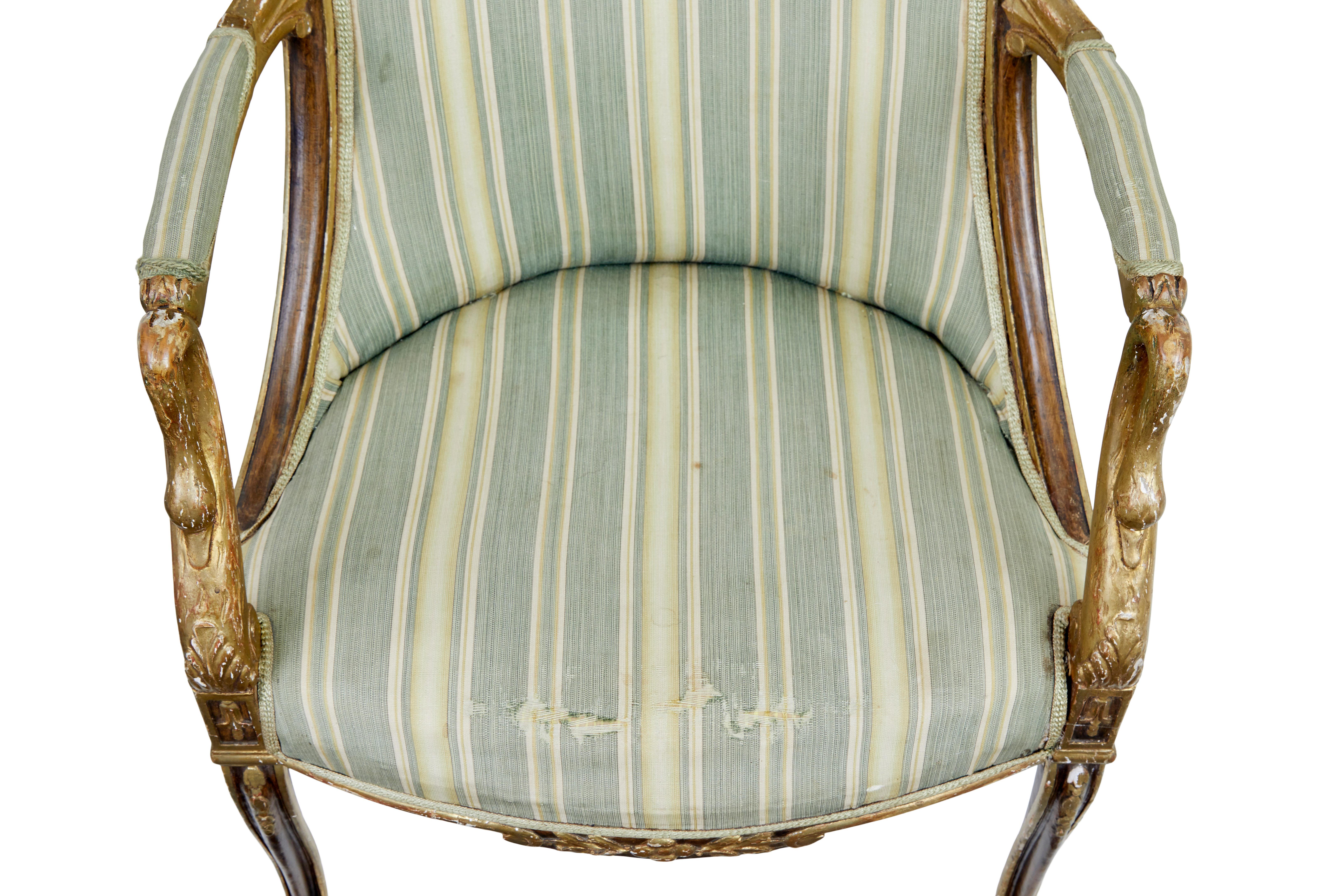 19th Century Pair of mid 19th century French walnut and gilt armchairs