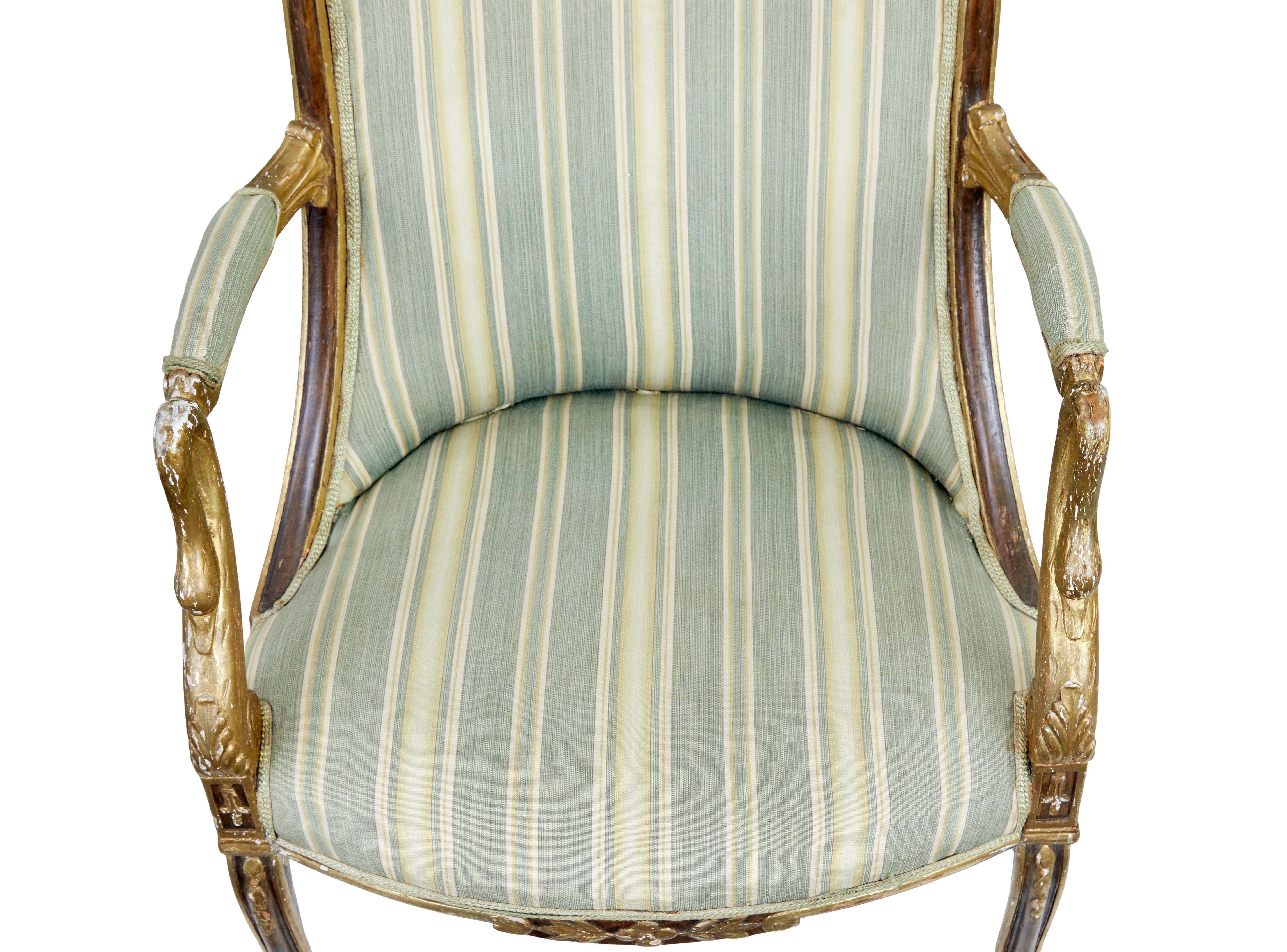 Walnut Pair of mid 19th century French walnut and gilt armchairs