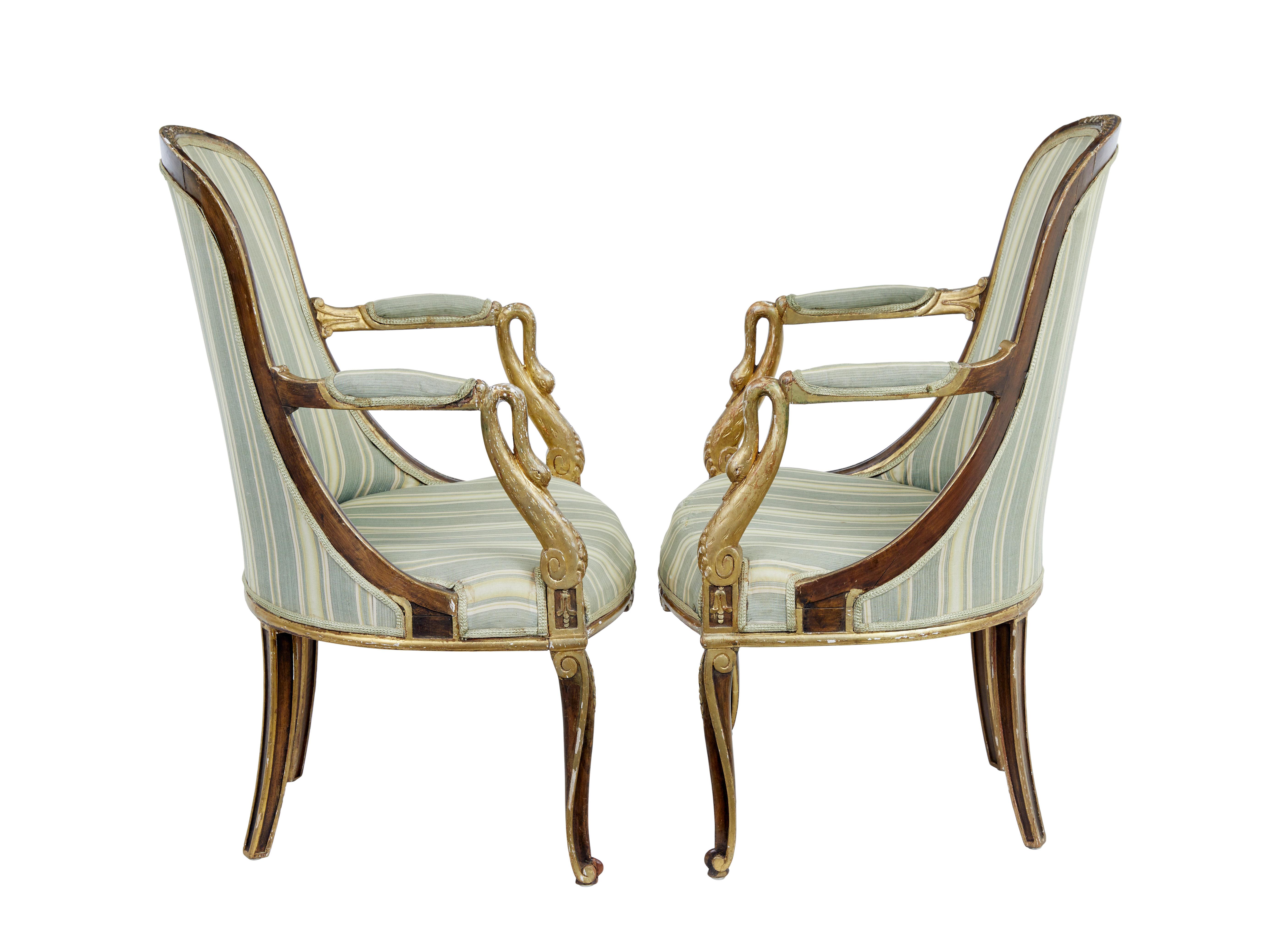 Pair of mid 19th century French walnut and gilt armchairs 2