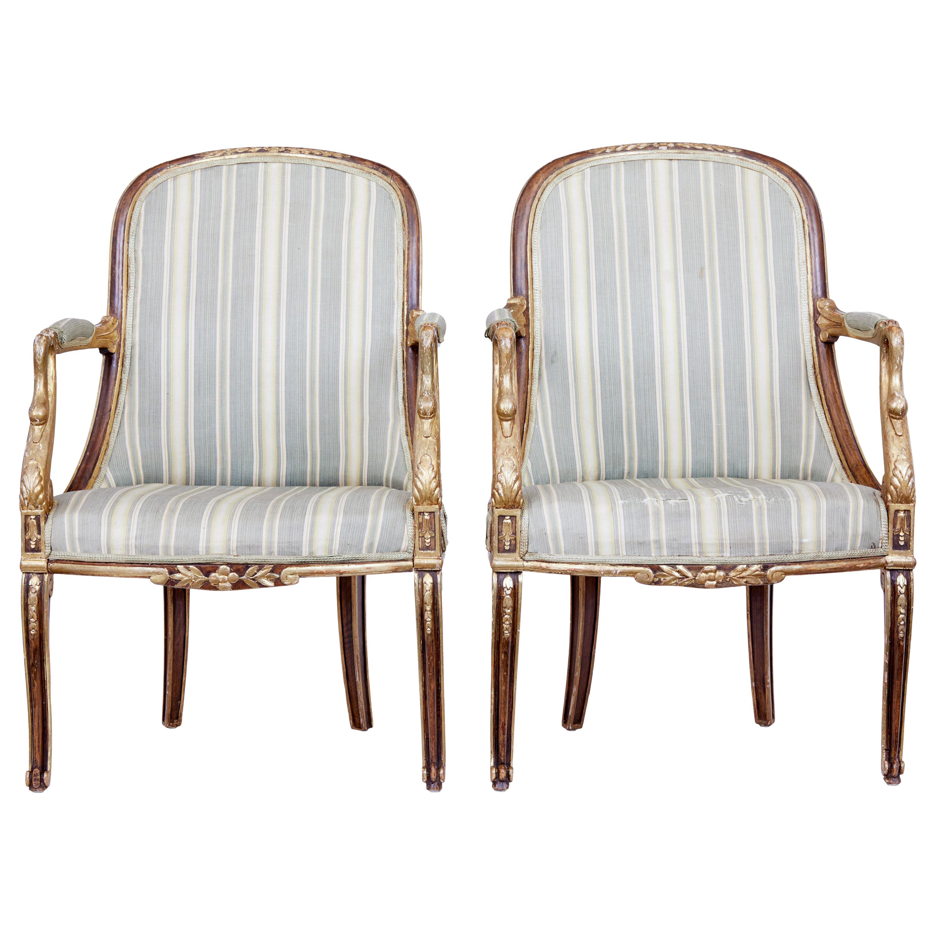 Pair of Mid-19th Century French Walnut and Gilt Armchairs