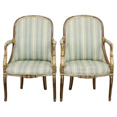 Antique Pair of mid 19th century French walnut and gilt armchairs