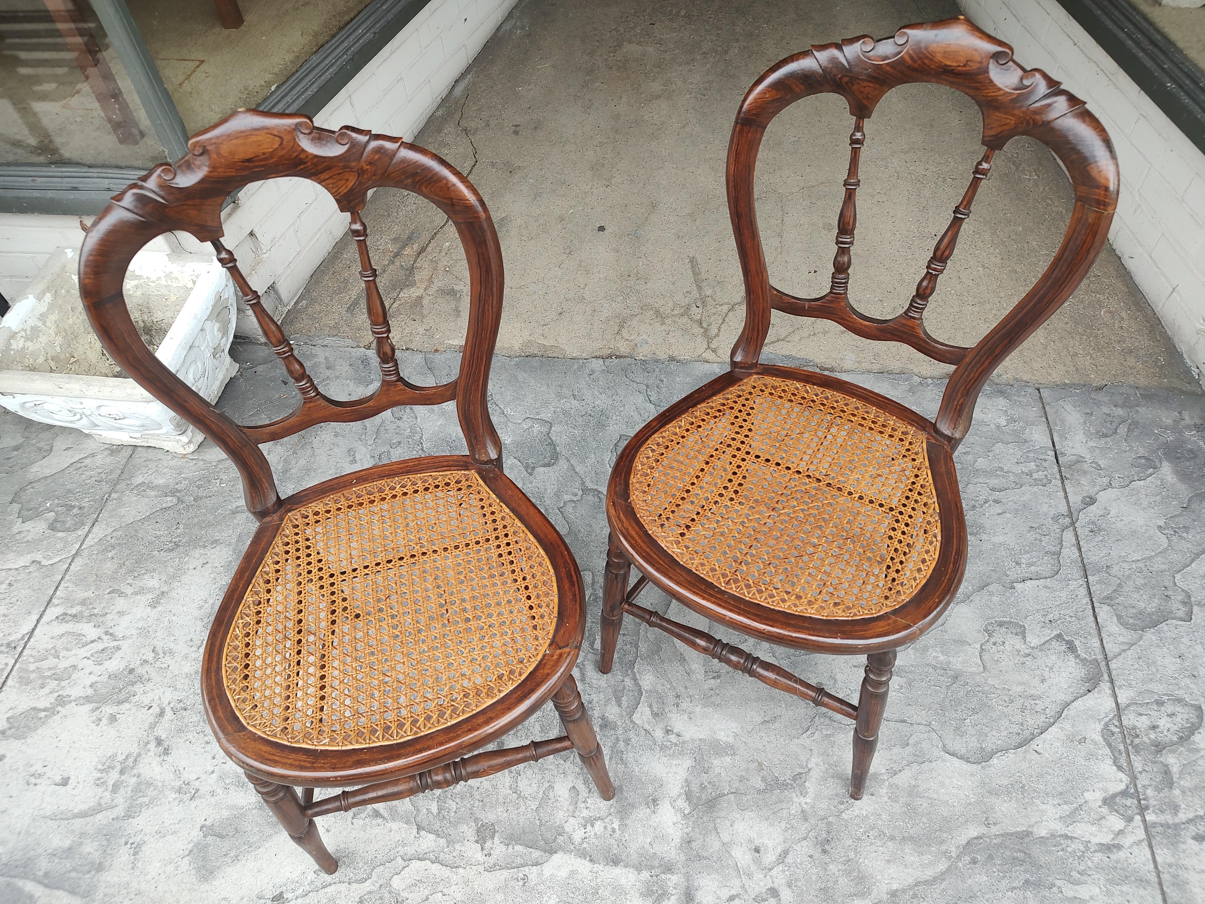 Pair of Mid-19th Century Grain Painted Rosewood Chiavari Chairs with Caned Seats For Sale 4