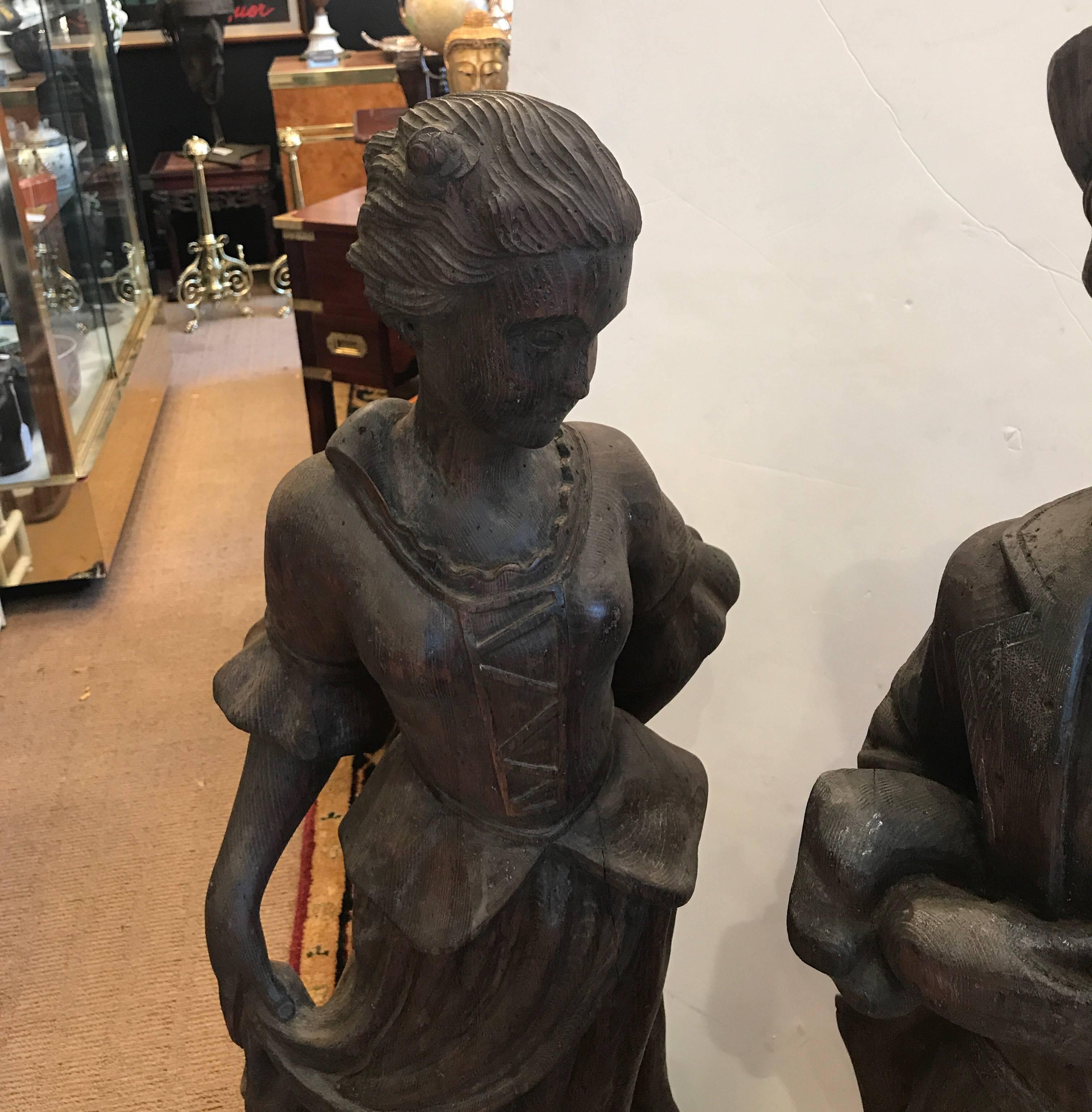 French Provincial Pair of Mid-19th Century Hand Carved Figures