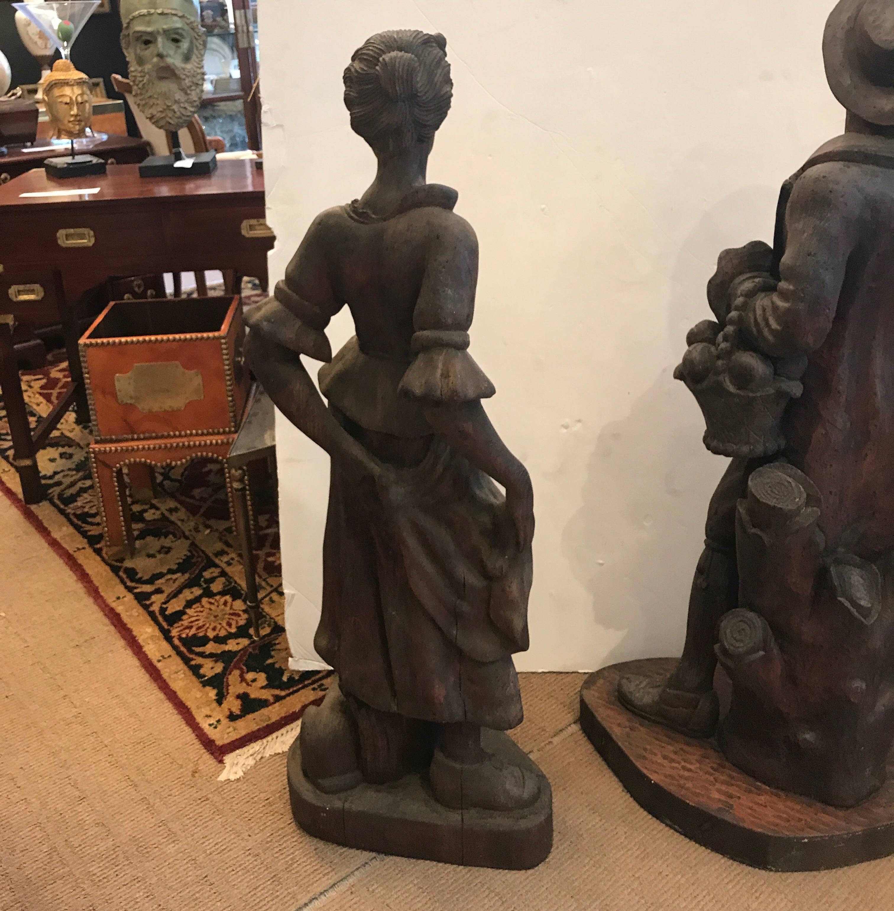 Oak Pair of Mid-19th Century Hand Carved Figures