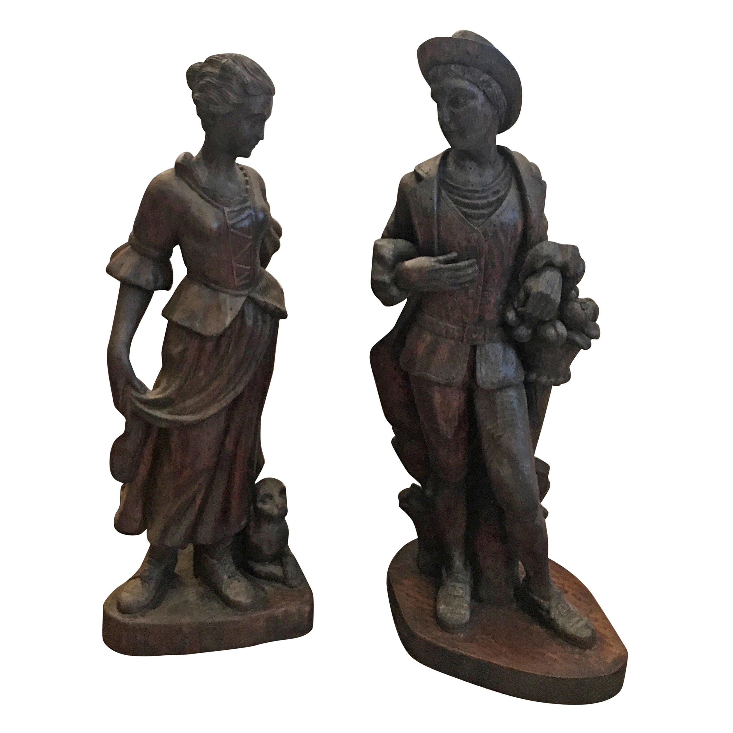 Pair of Mid-19th Century Hand Carved Figures