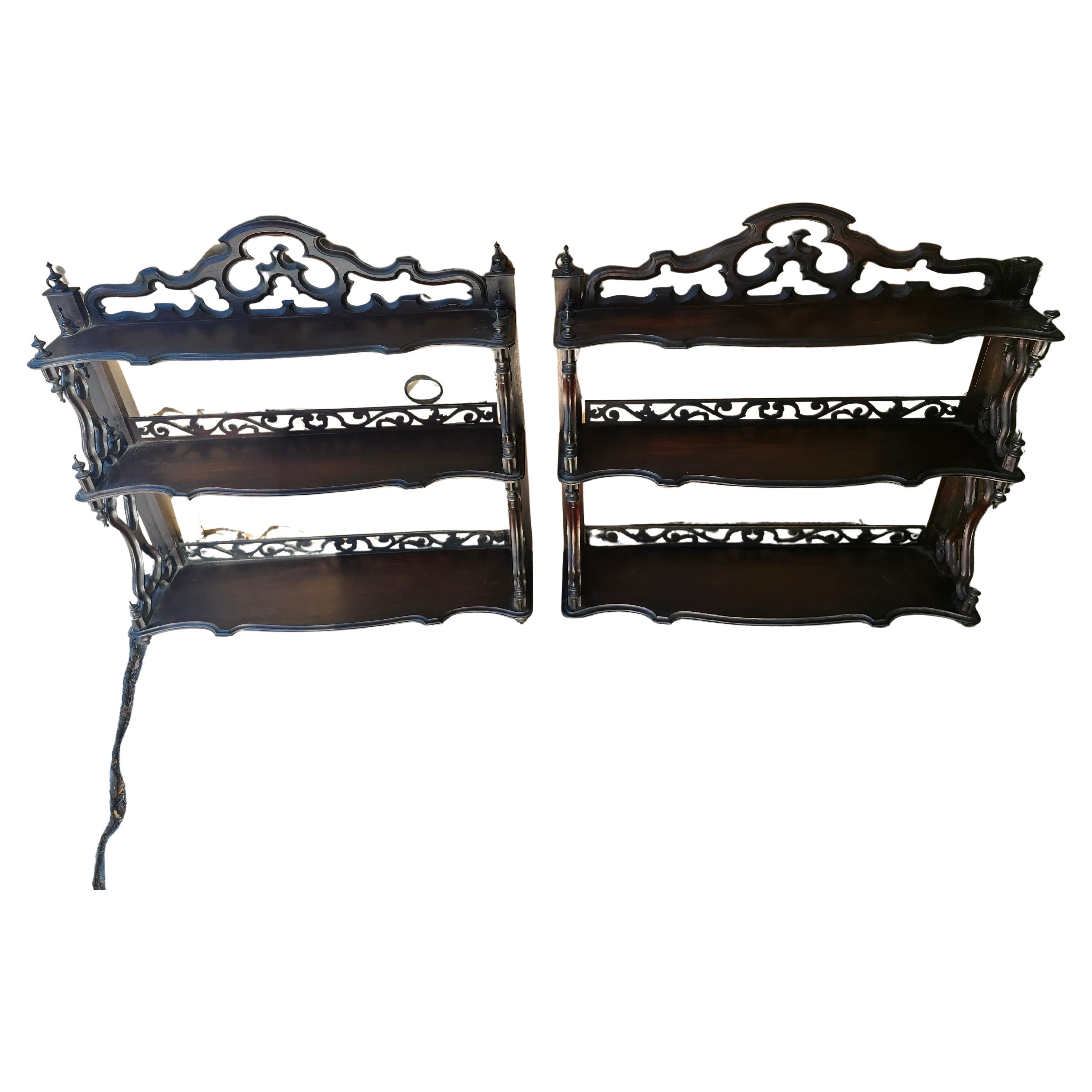 Baroque Revival Pair of Mid 19th Century Hand Crafted Rosewood Matching Shelf Units Herter Bros For Sale