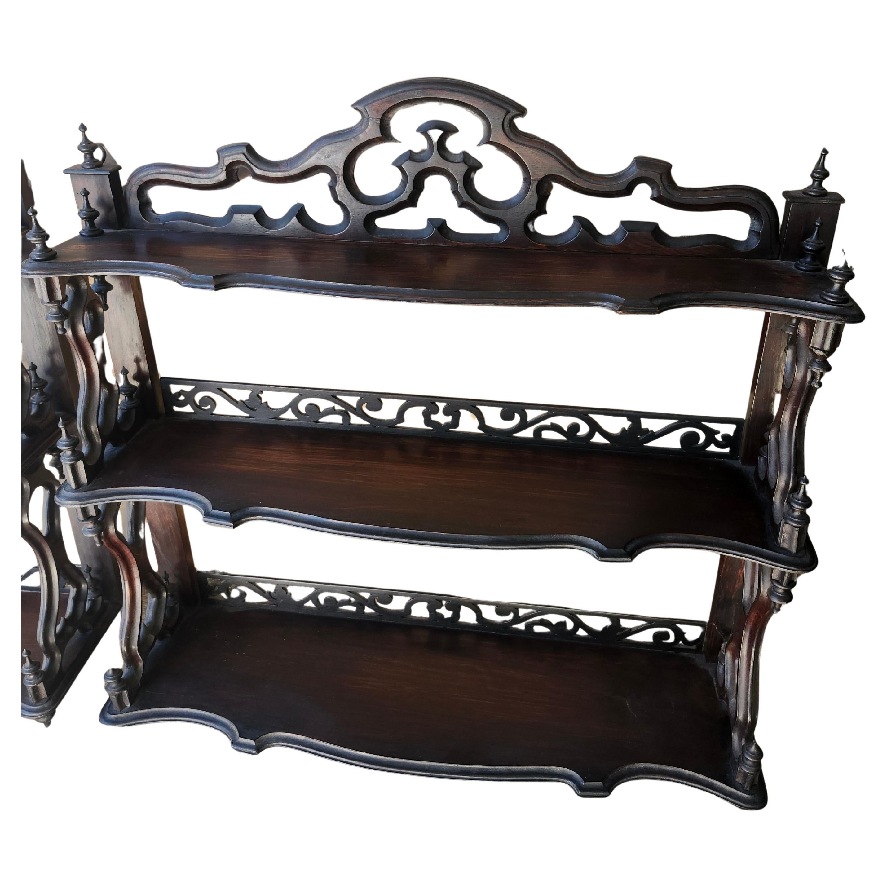 Turned Pair of Mid 19th Century Hand Crafted Rosewood Matching Shelf Units Herter Bros For Sale