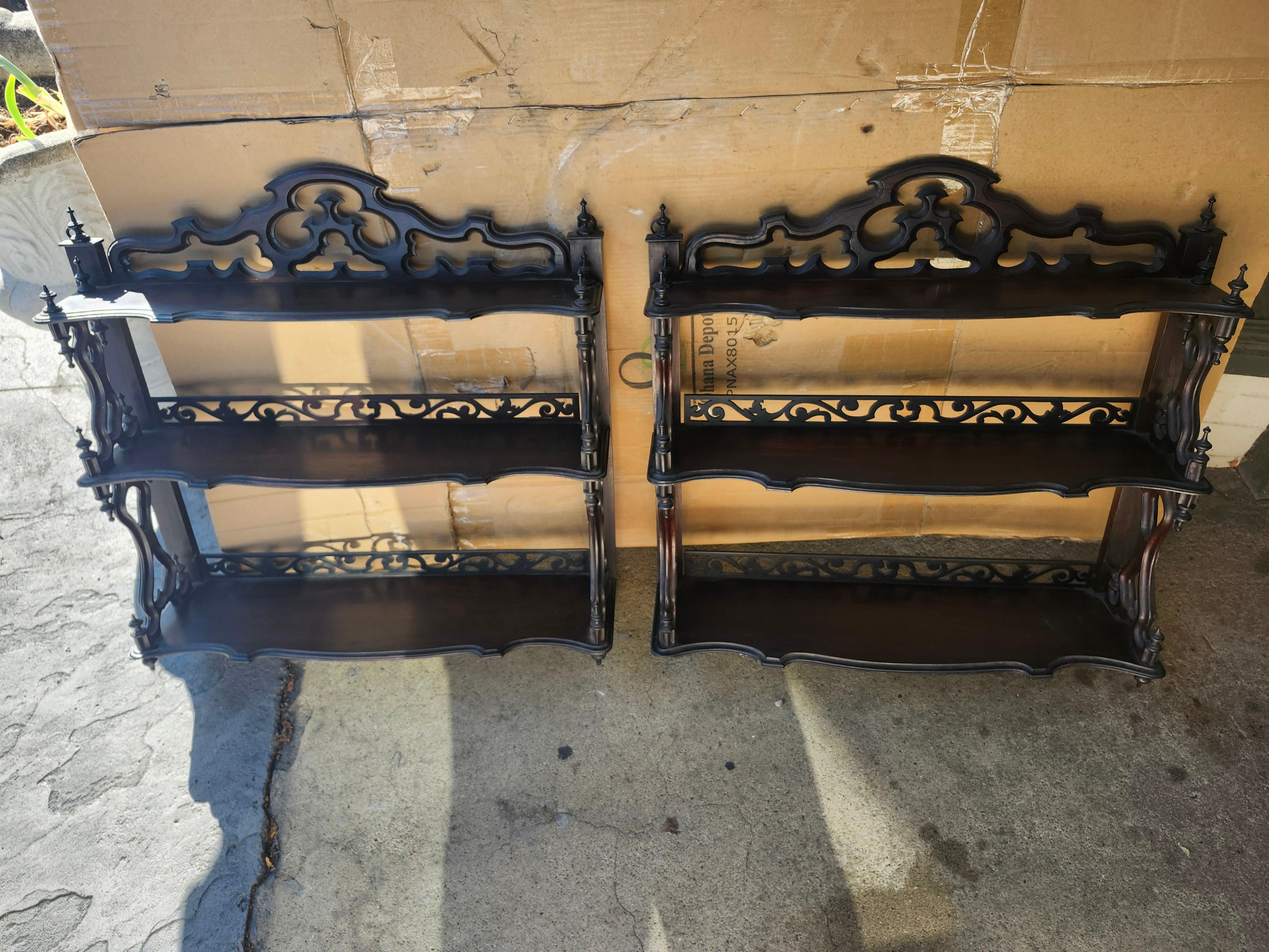 Pair of Mid 19th Century Hand Crafted Rosewood Matching Shelf Units Herter Bros For Sale 1
