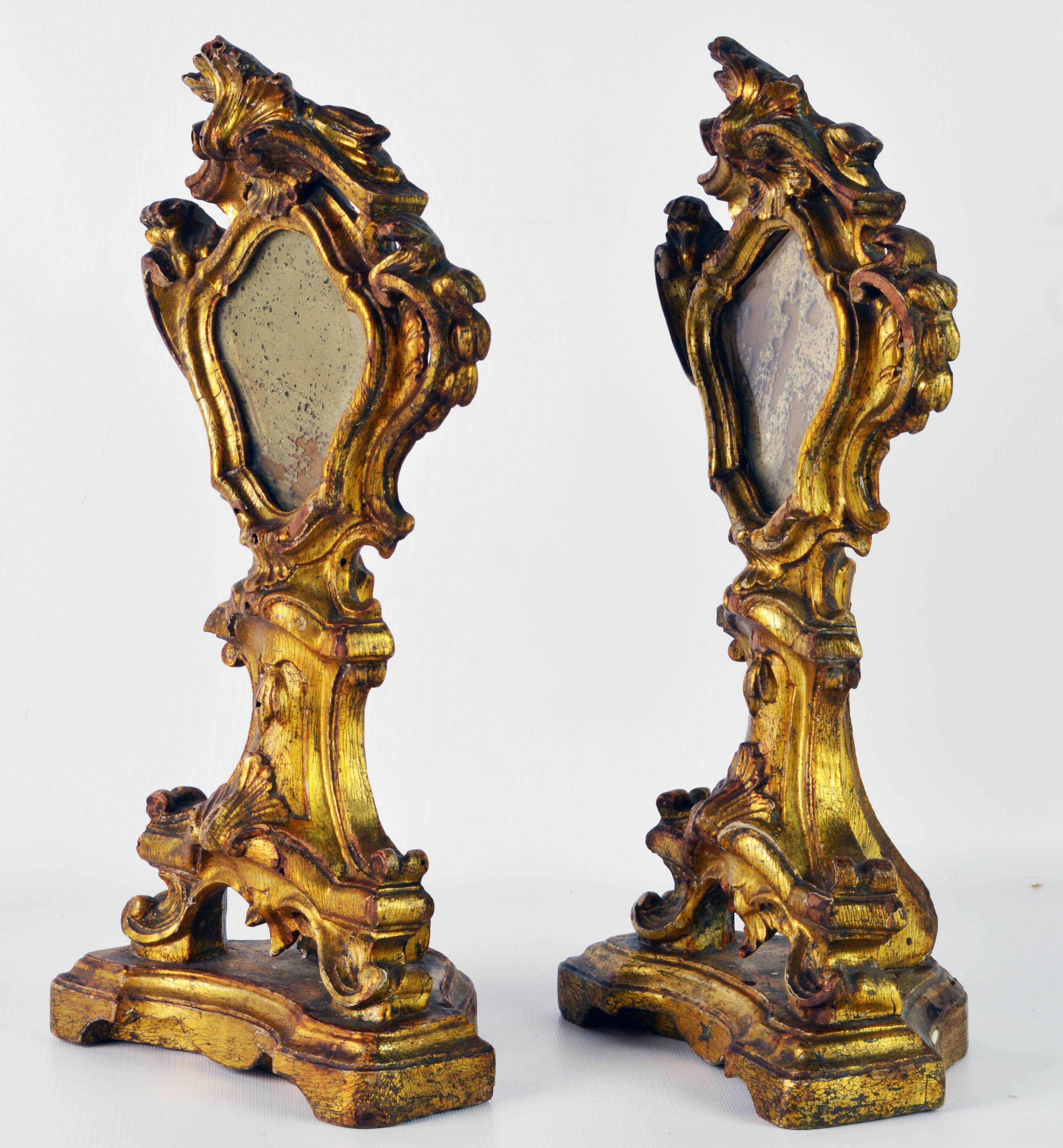 Mirror Pair of Mid-19th Century Italian Baroque Style Carved Giltwood Reliquaries