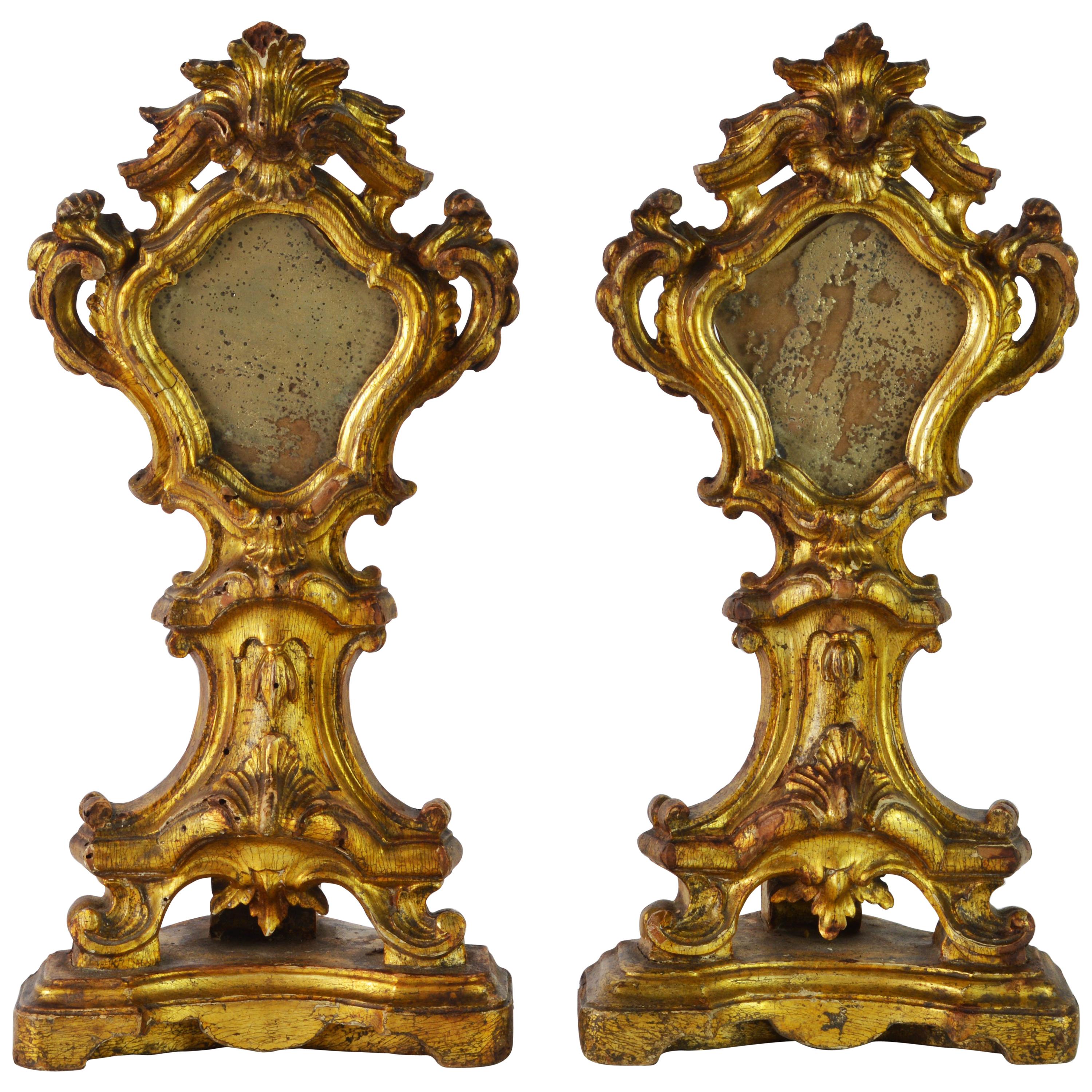 Pair of Mid-19th Century Italian Baroque Style Carved Giltwood Reliquaries