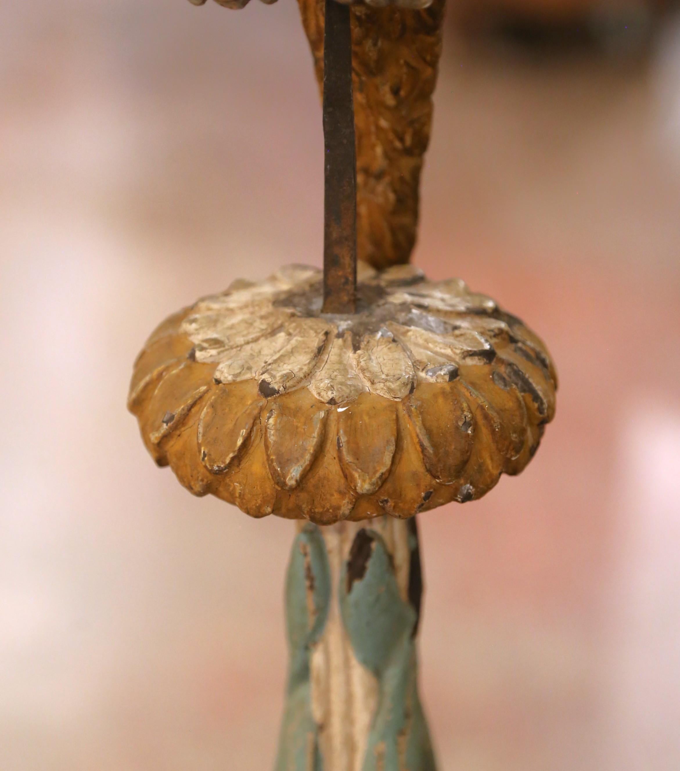 Pair of Mid 19th Century Italian Carved and Painted Parrot Candlestick Stands For Sale 4