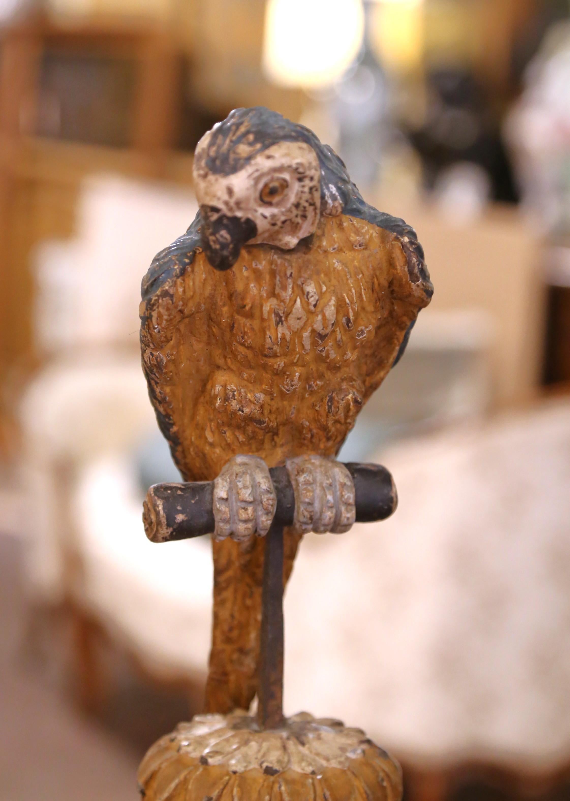 Neoclassical Pair of Mid 19th Century Italian Carved and Painted Parrot Candlestick Stands For Sale