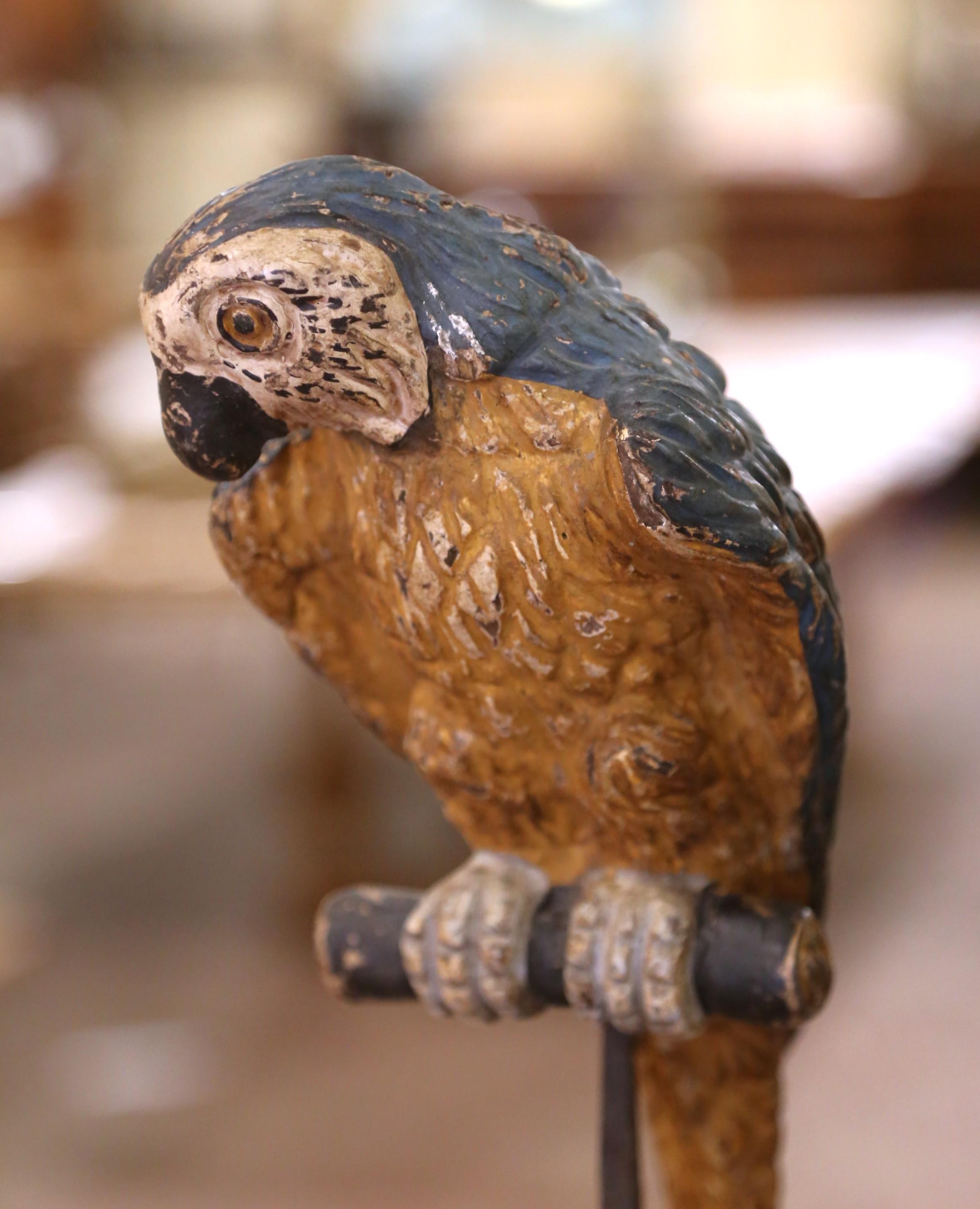 Wood Pair of Mid 19th Century Italian Carved and Painted Parrot Candlestick Stands For Sale