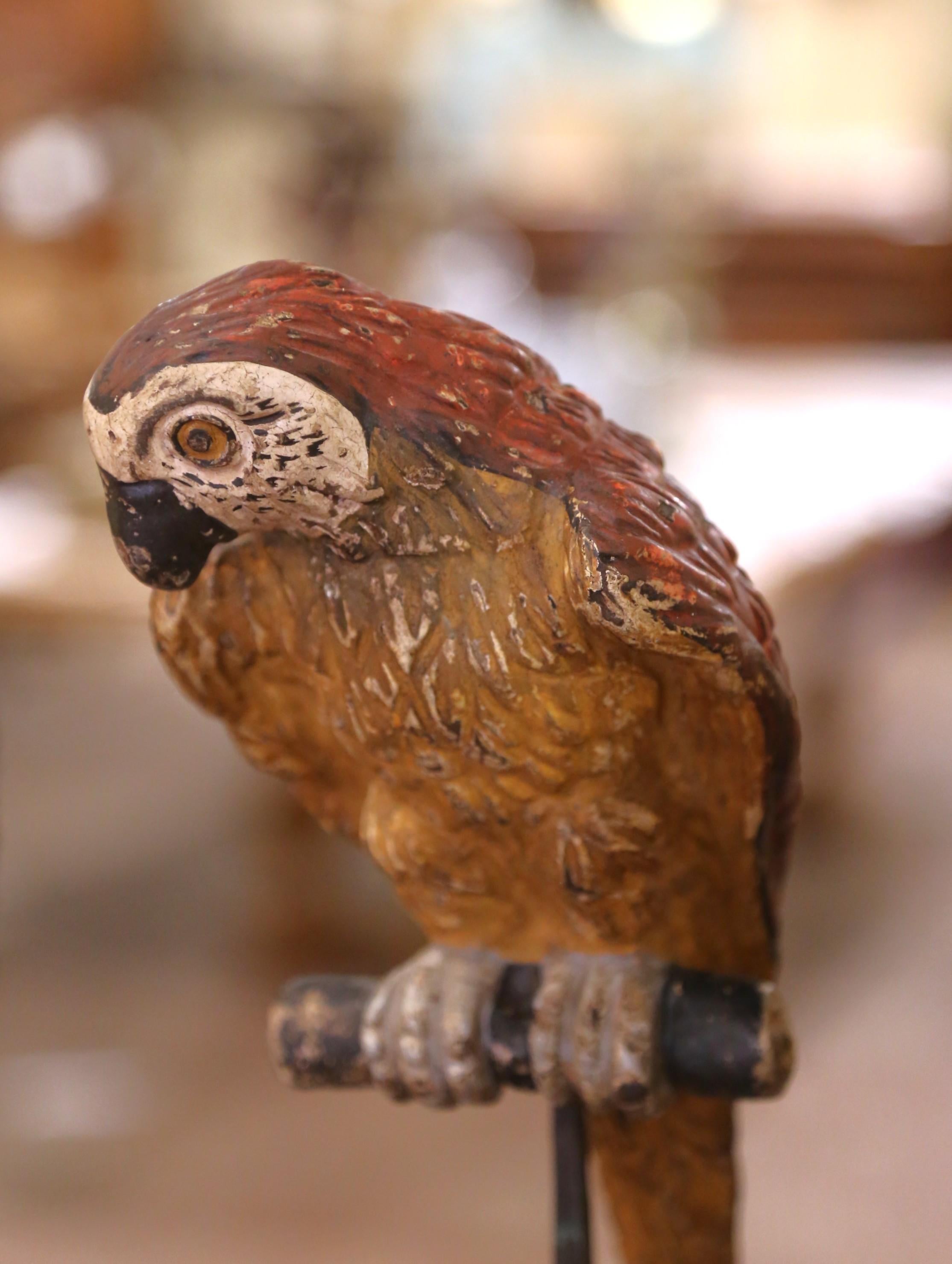 Pair of Mid 19th Century Italian Carved and Painted Parrot Candlestick Stands For Sale 1
