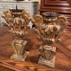 Pair of Mid-19th Century Italian Carved Giltwood Candleholders Prickets