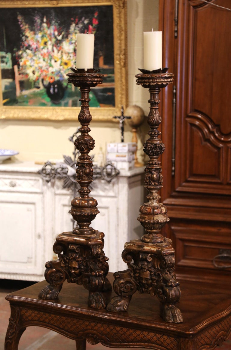 Pair of Mid 19th Century Italian Carved Polychrome and Painted ...