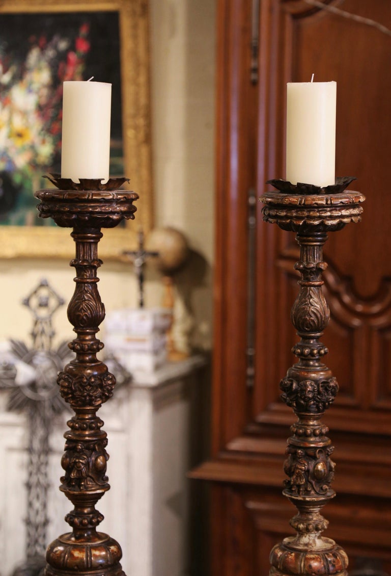 Pair of Mid 19th Century Italian Carved Polychrome and Painted ...
