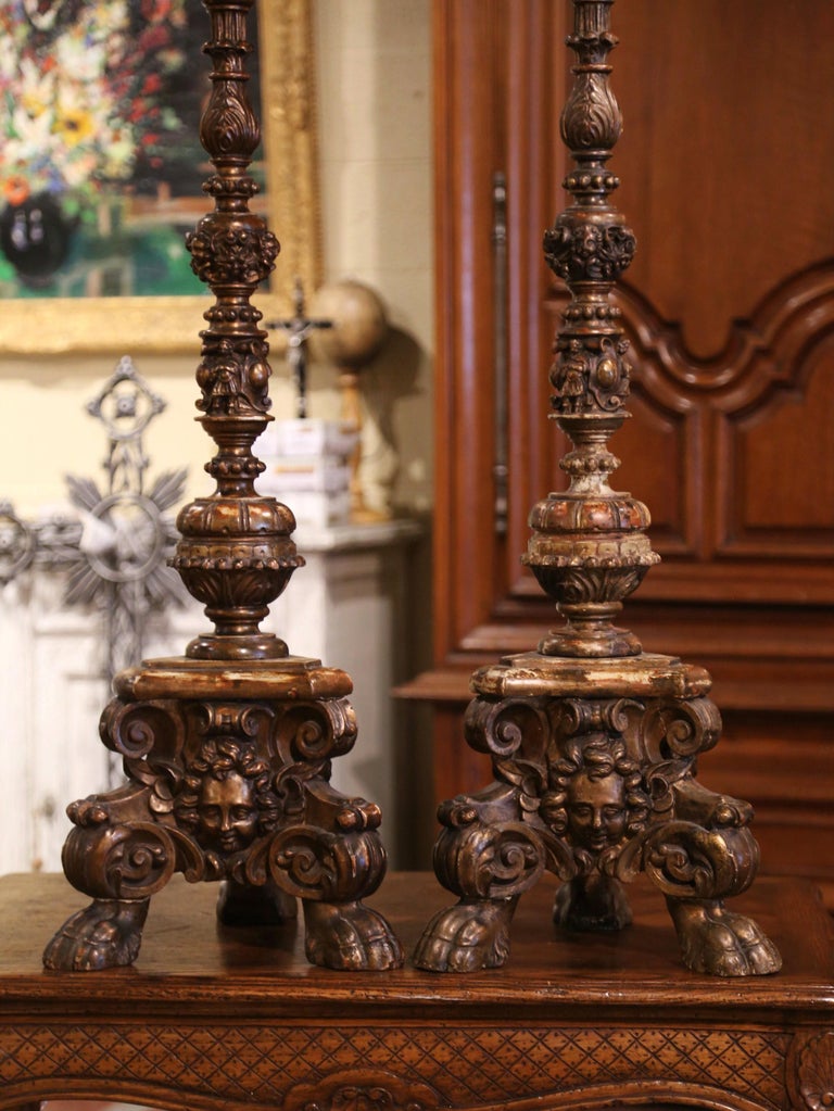 Pair of Mid 19th Century Italian Carved Polychrome and Painted ...