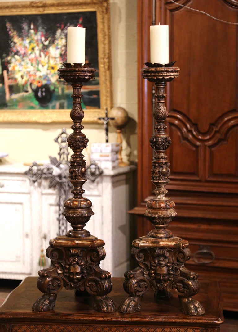 Pair of Mid 19th Century Italian Carved Polychrome and Painted ...