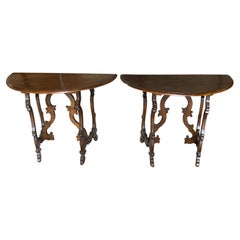 Pair of Mid-19th Century Italian Demi Lune Consoles