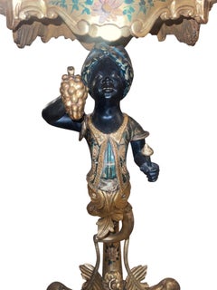 Pair of Mid-19th Century Italian Polychrome & Gilt Blackamoor Pedestal Tables