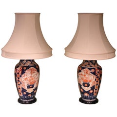 Pair of Mid-19th Century Japanese Imari Pattern Vases Converted to Lamps