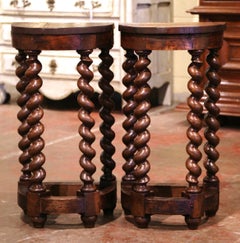 Pair of Mid-19th Century Louis XIII Oak Barley Twist Demilune Side Tables
