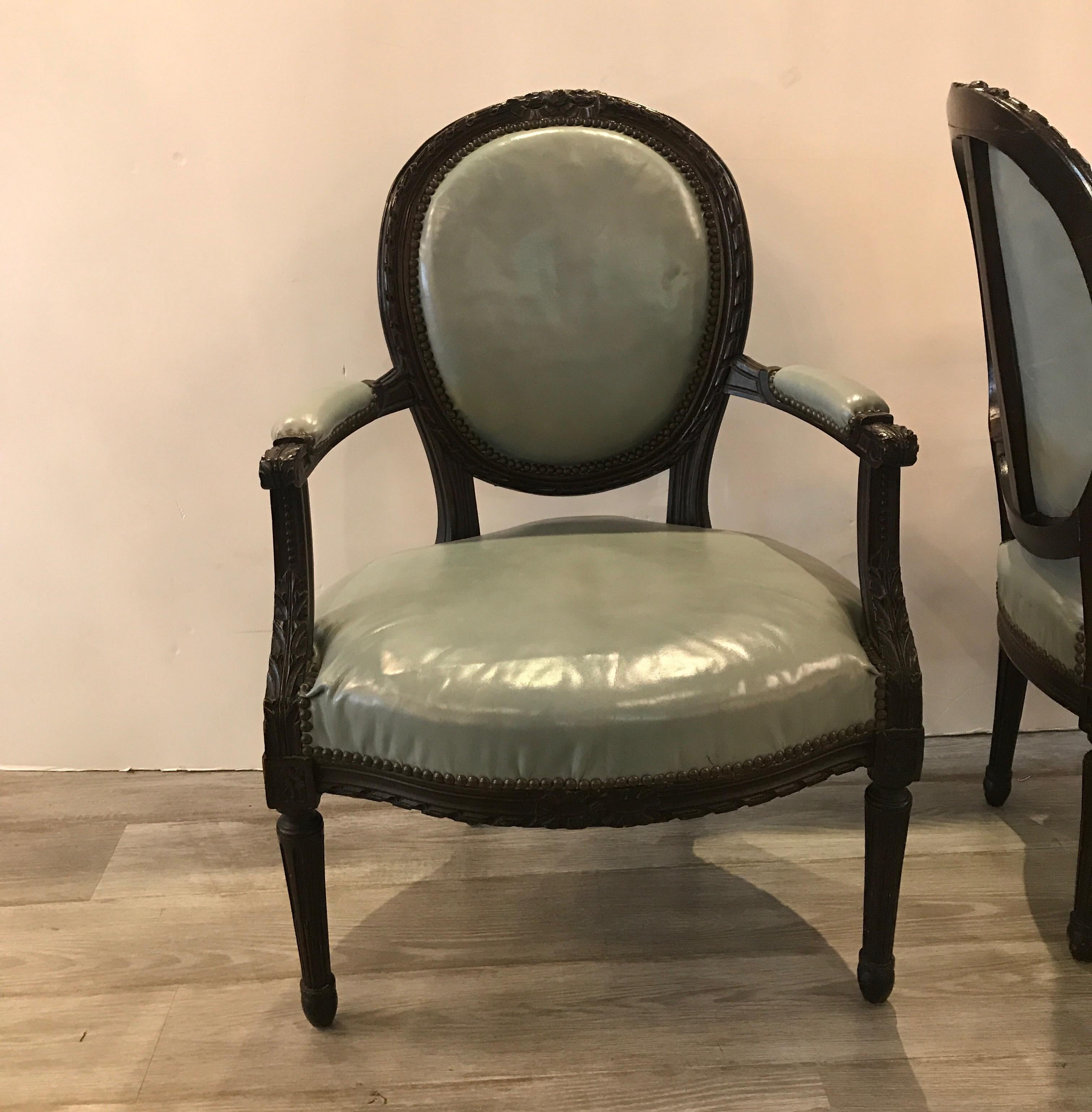 French Pair of Mid-19th Century Louis XVI Style Armchairs