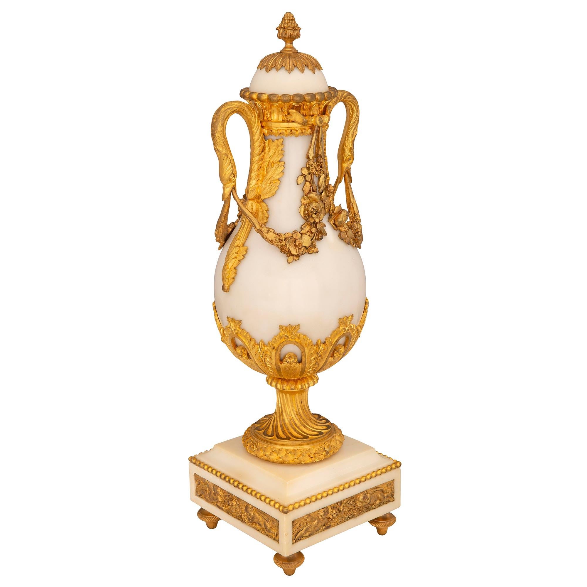 French Pair of Mid-19th Century Louis XVI Style Marble and Ormolu Mounted Cassolettes For Sale