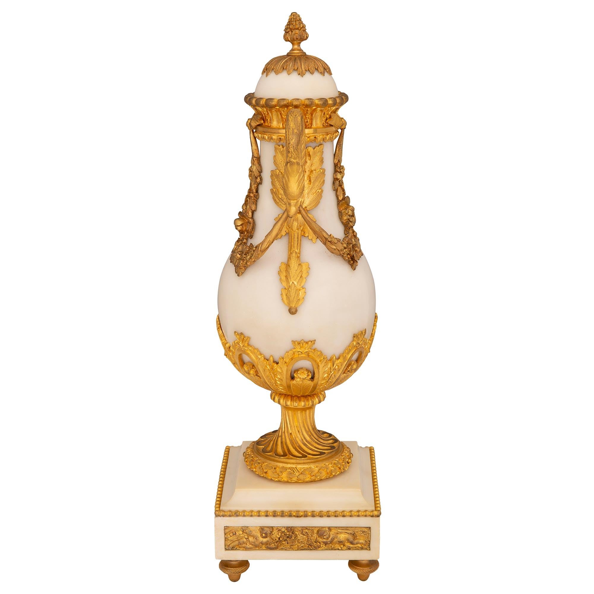 Pair of Mid-19th Century Louis XVI Style Marble and Ormolu Mounted Cassolettes In Good Condition For Sale In West Palm Beach, FL