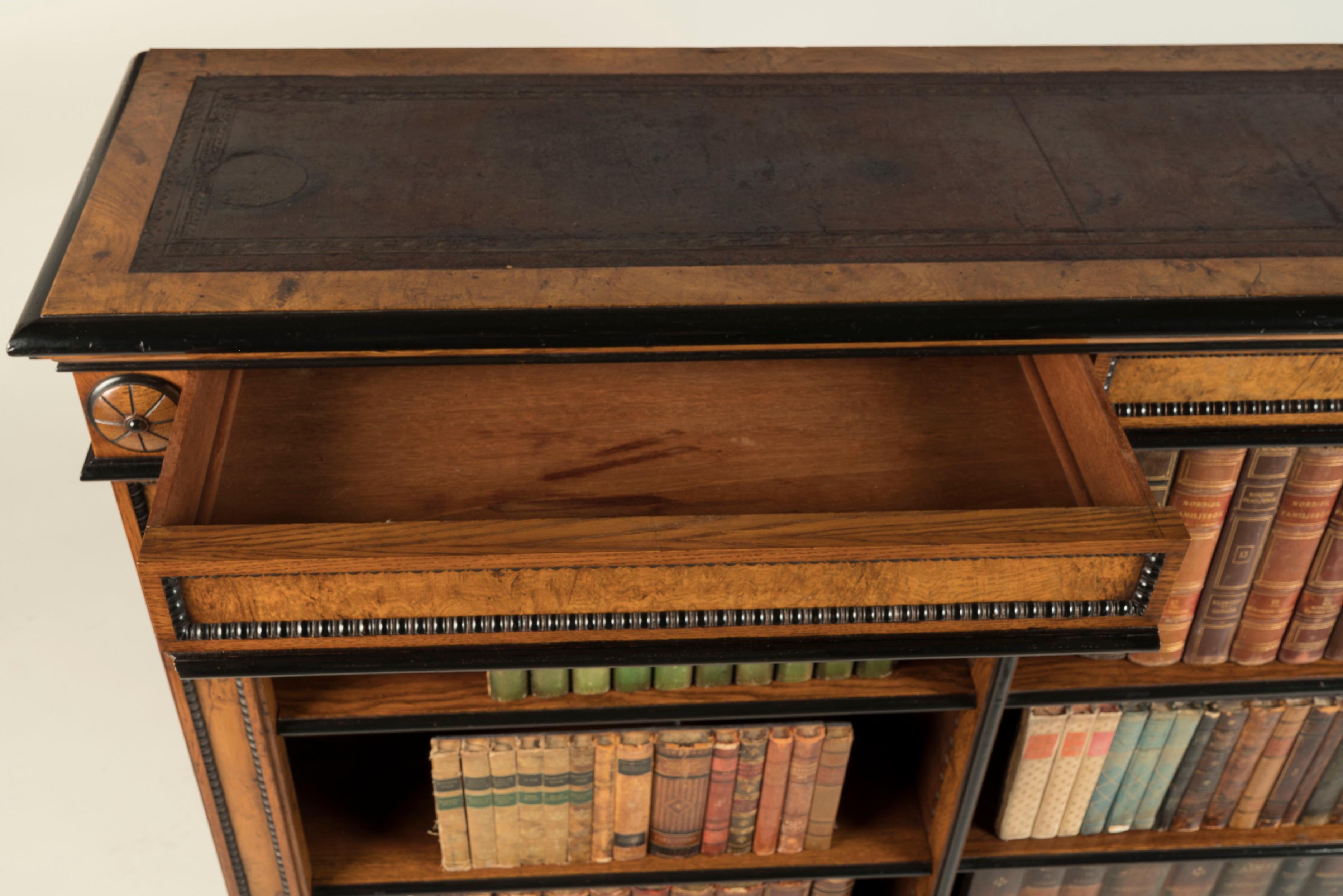 Pair of Mid-19th Century Oak 'Dwarf' Bookcases with Ebonised & Carved Detail For Sale 3