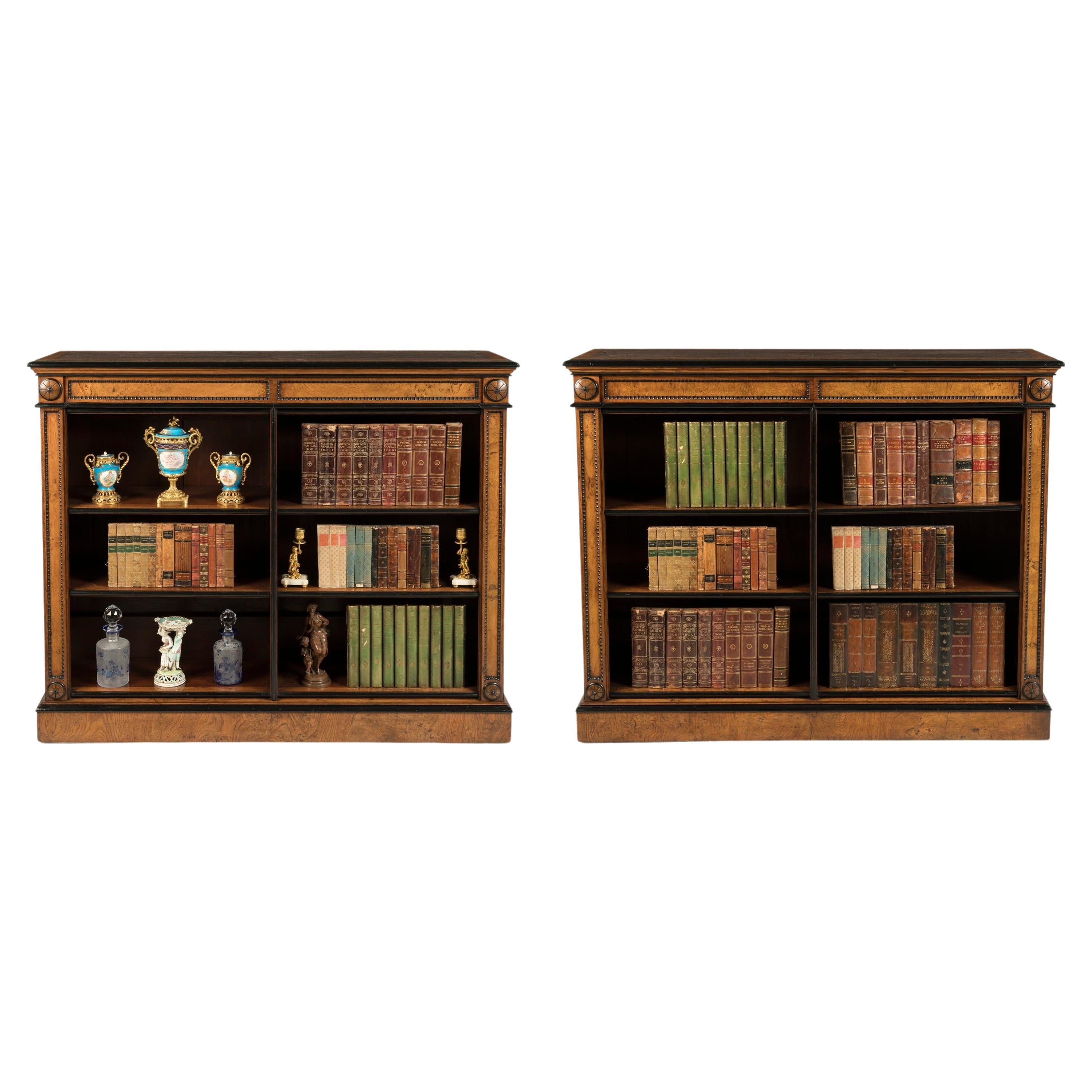 Pair of Mid-19th Century Oak 'Dwarf' Bookcases with Ebonised & Carved Detail For Sale
