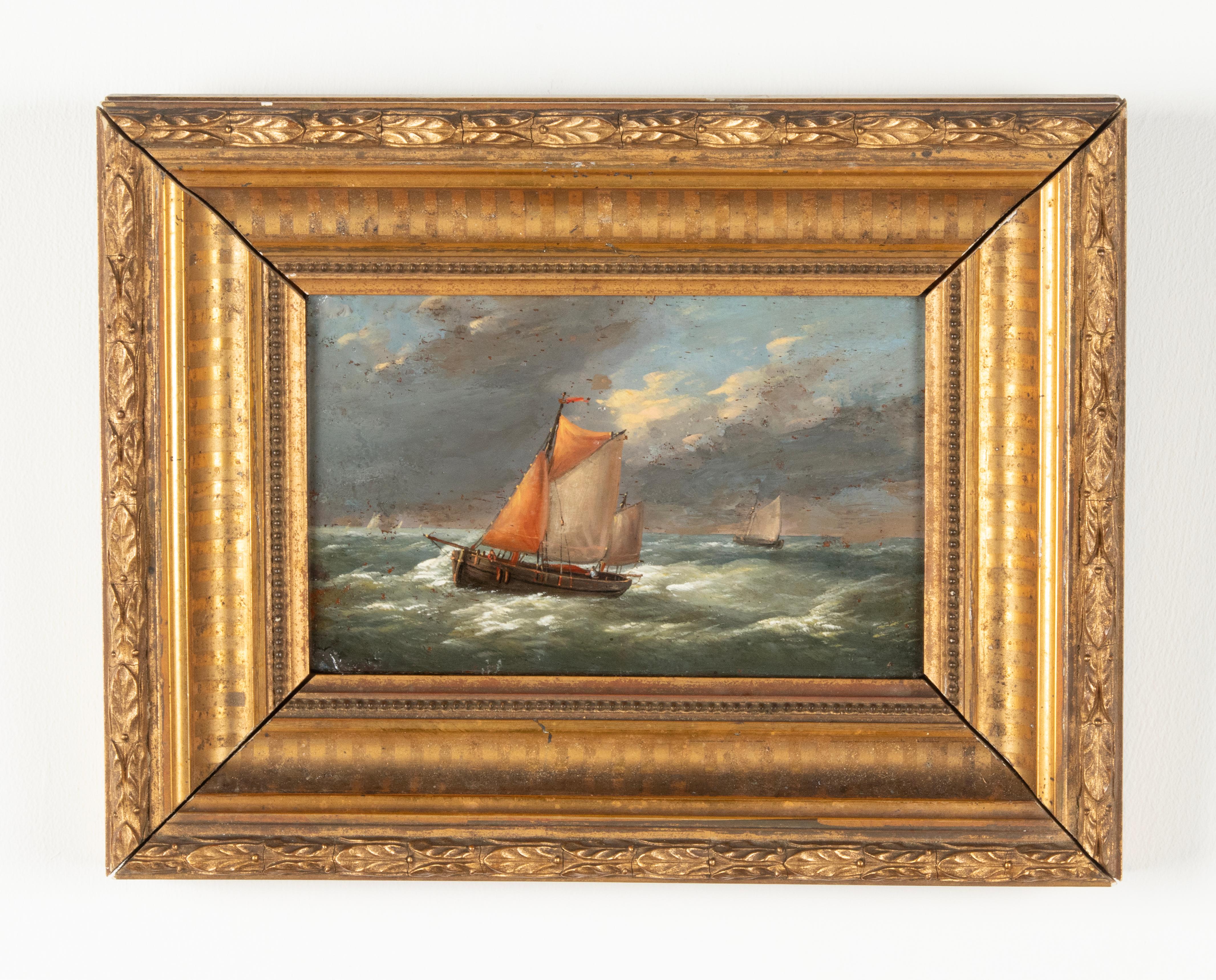 Louis XVI Pair of Mid 19th Century Oil Paintings Sailing Boats