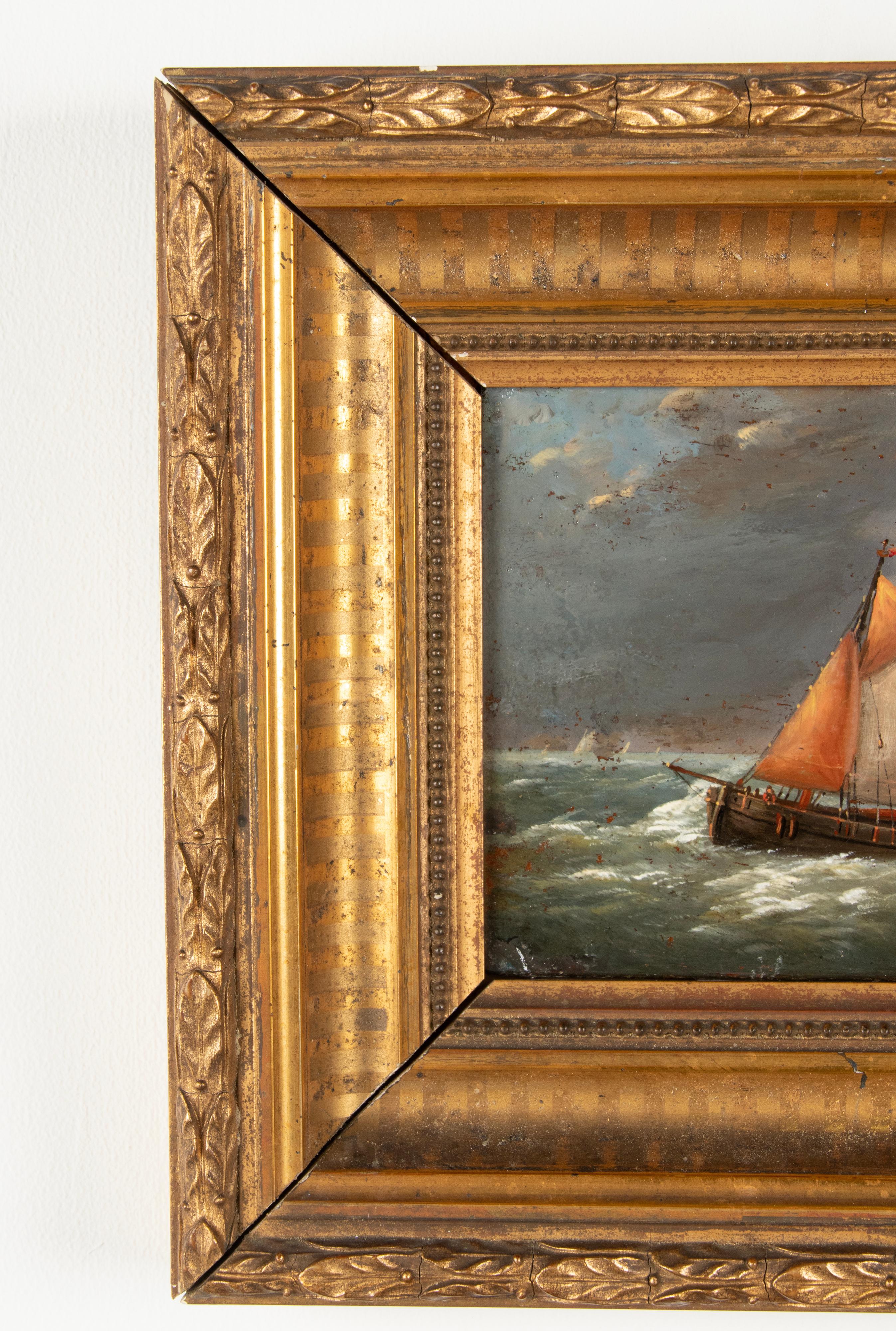 Hand-Painted Pair of Mid 19th Century Oil Paintings Sailing Boats